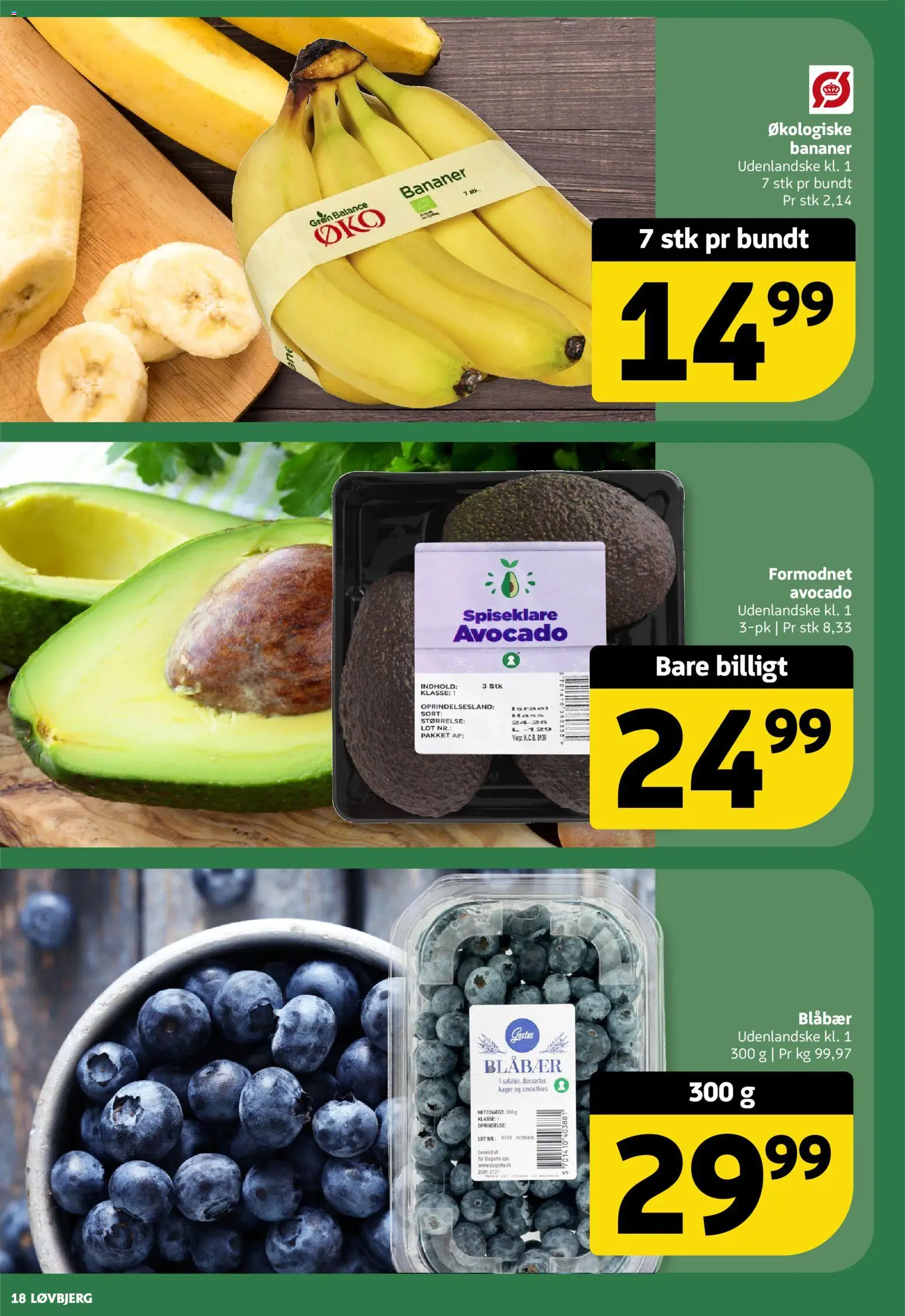 Løvbjerg tilbudsavis – gyldig fra 18/09/2026 | Side: 18 | Produkter: Blåbær, Bananer, Avocado, Kager