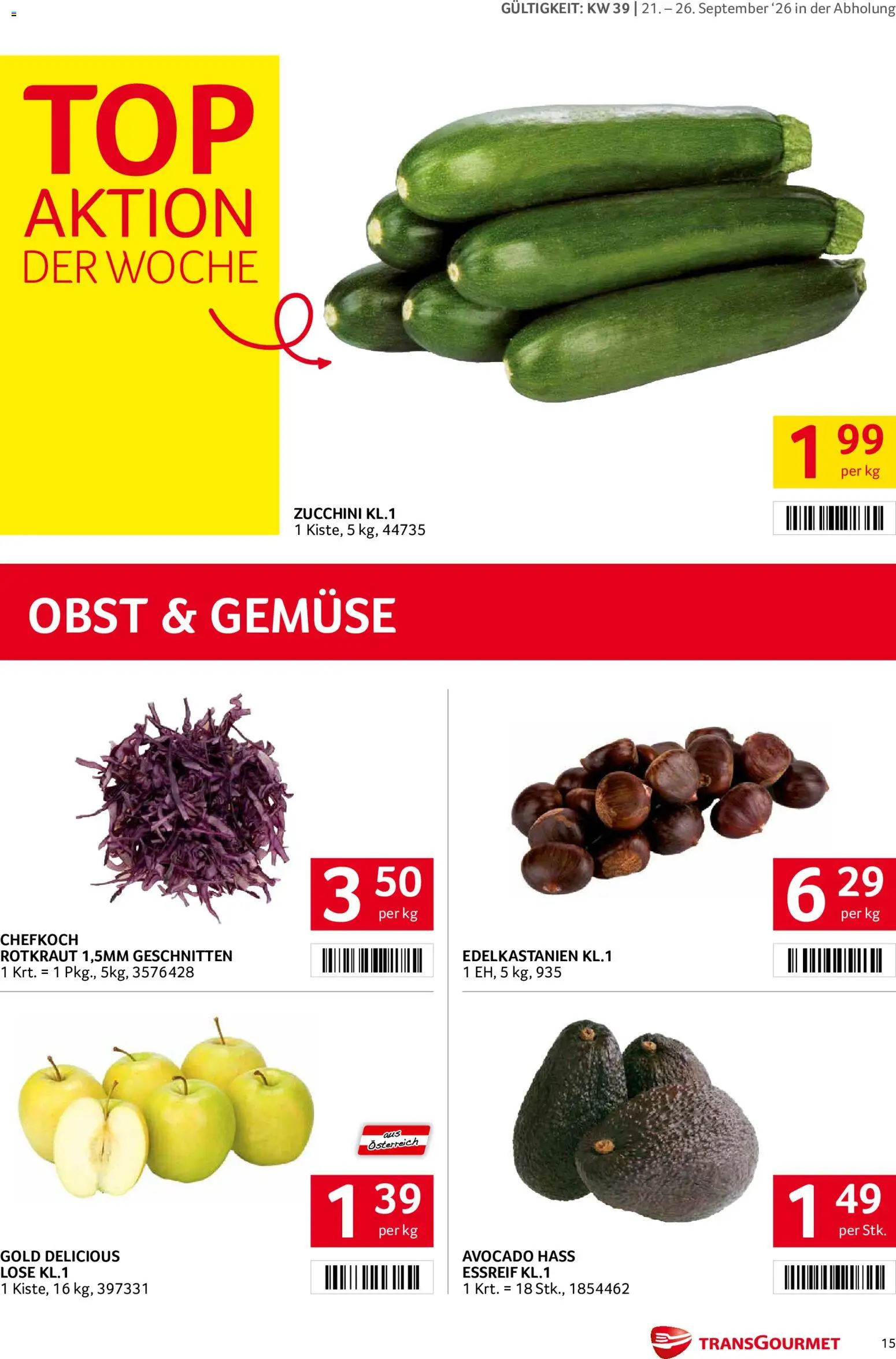Transgourmet Flugblatt gültig ab 20.09.2026 | Seite: 13 | Produkte: Avocado, Gemüse, Obst, Zucchini