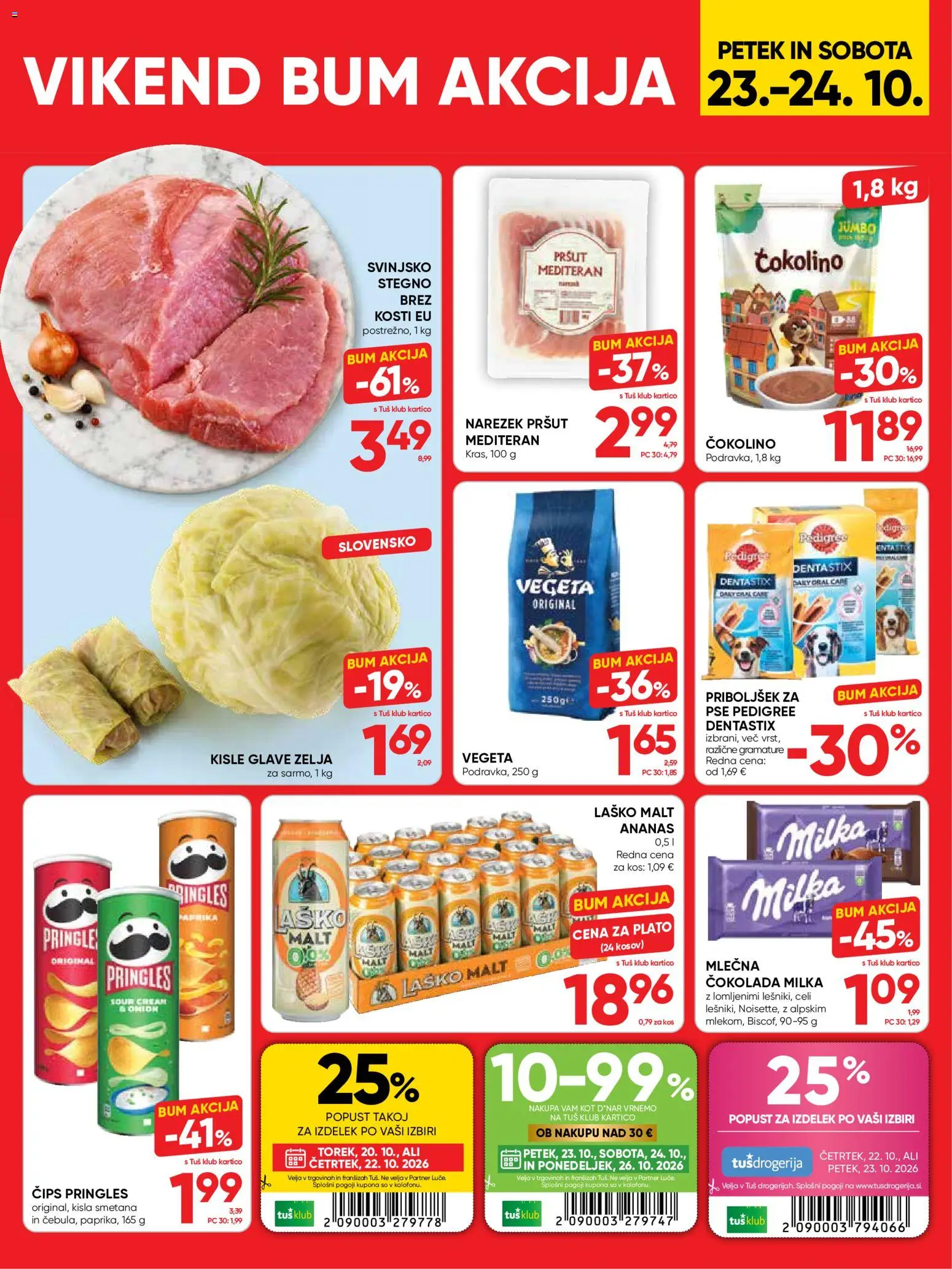 Novi Tuš katalog ponudbe – veljaven od 21.10.2026 | Stran: 12 | Izdelki: Pršut, Kos, Čokolino, Kisla smetana