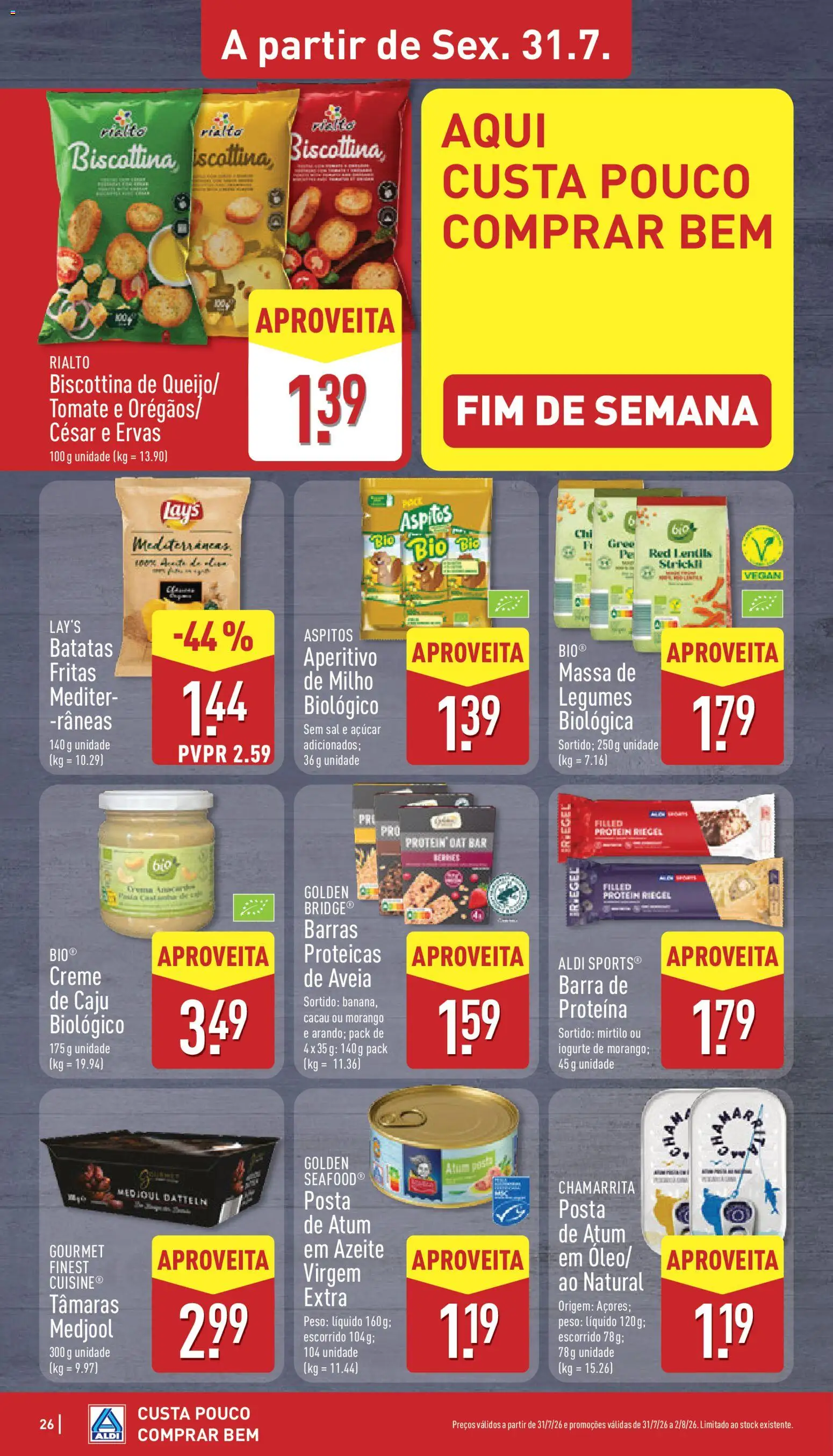Aldi folheto │ válido de 27/07/2026 | Página: 26 | Produtos: Barra de proteína, Iogurte, Creme, Milho