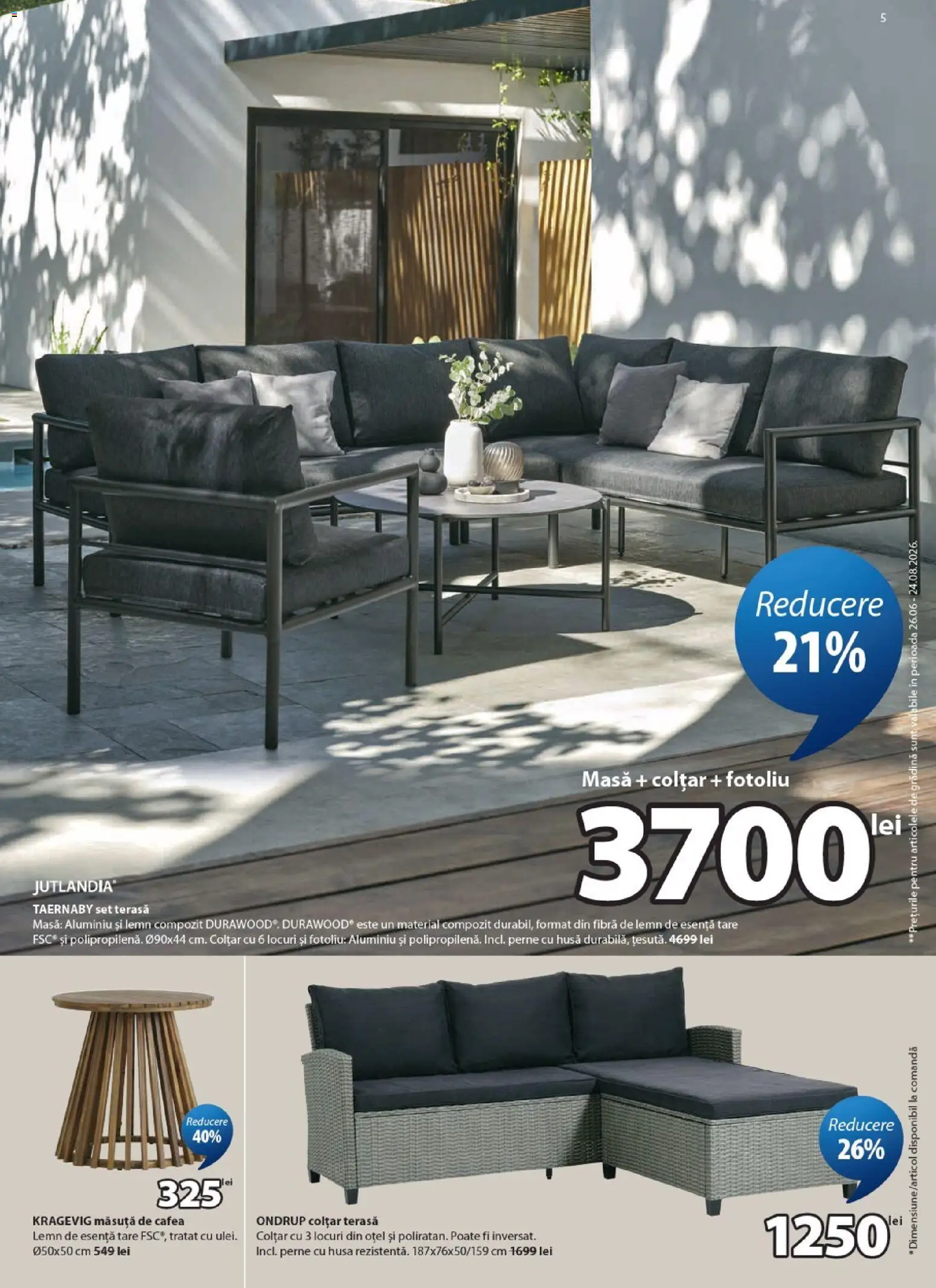 Noul catalog JYSK – valabil de la 09.07.2026 | Pagină: 5 | Produse: Masă, Colțar, Măsuță de cafea, Cafea