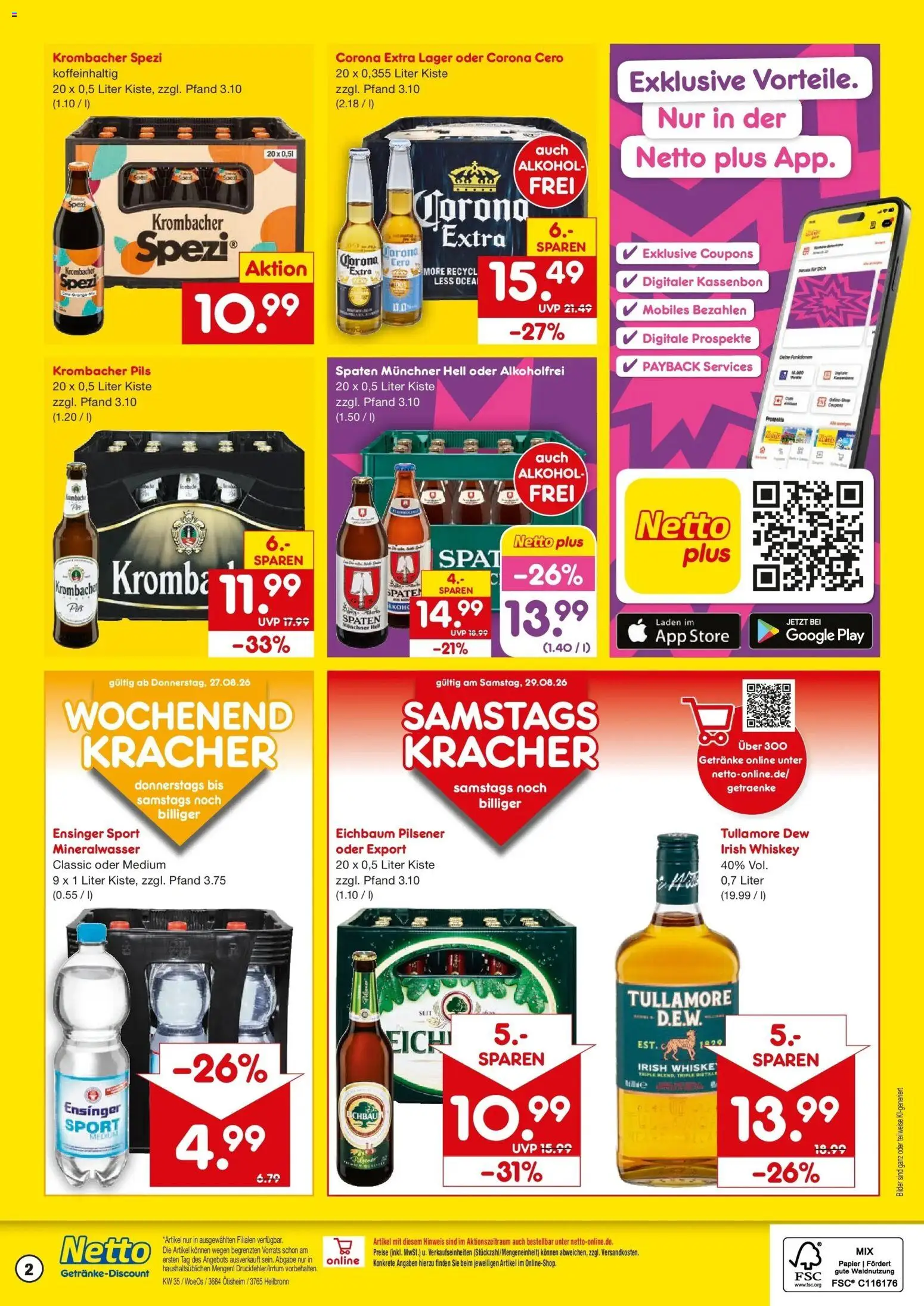 Netto Marken-Discount Prospekt Heilbronn (ab 24.08.2026) » Angebote | Seite: 2 | Produkte: Pils, Alkohol, Krombacher, Whiskey