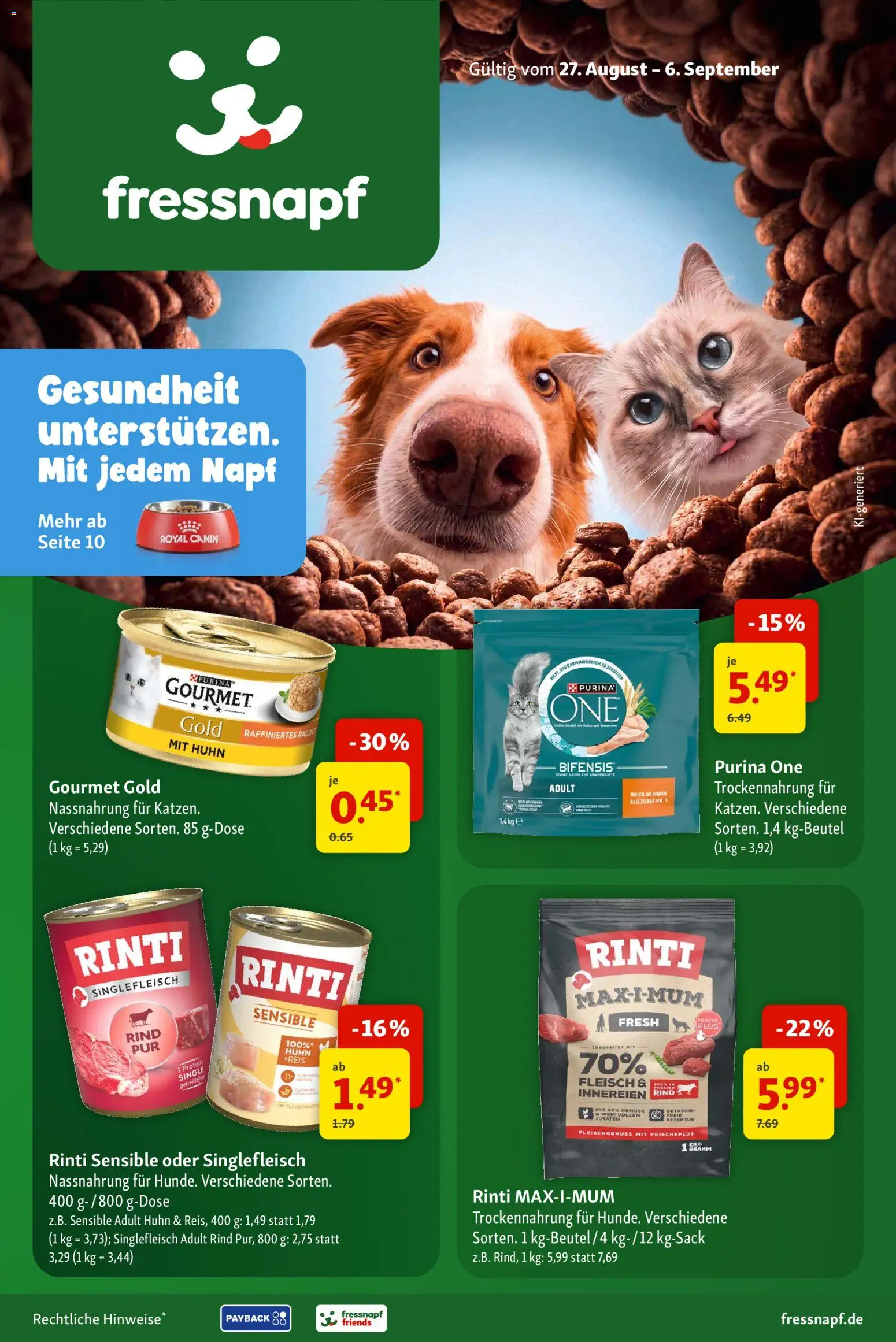 Fressnapf Prospekt – gültig ab 27.08.2026 | Seite: 1 | Produkte: Gemüse, Reis, Getreide, Fleisch