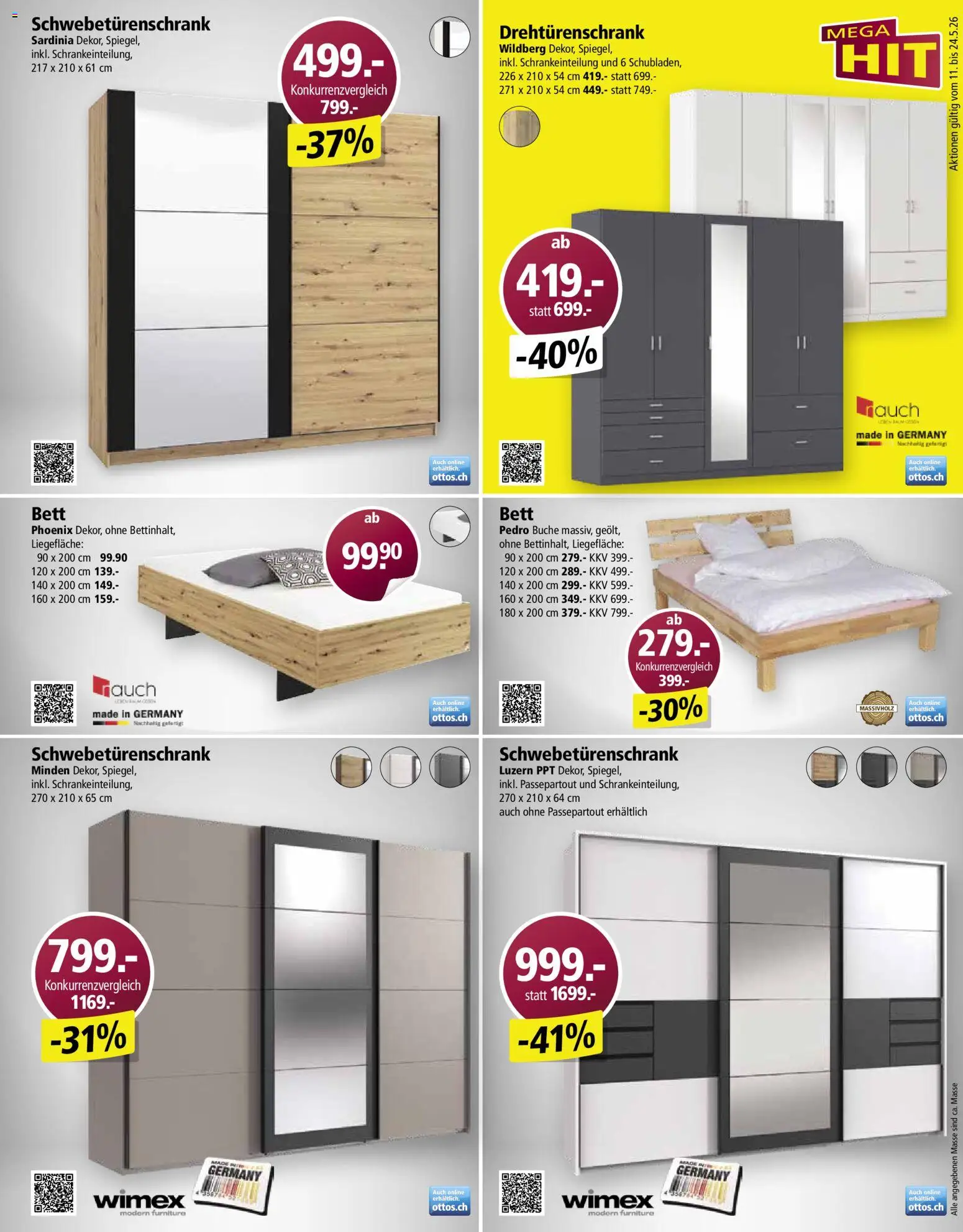 Otto's aktionen – gültig ab 11.05.2026 | Seite: 9 | Produkte: Schwebetürenschrank, Drehtürenschrank, Bett