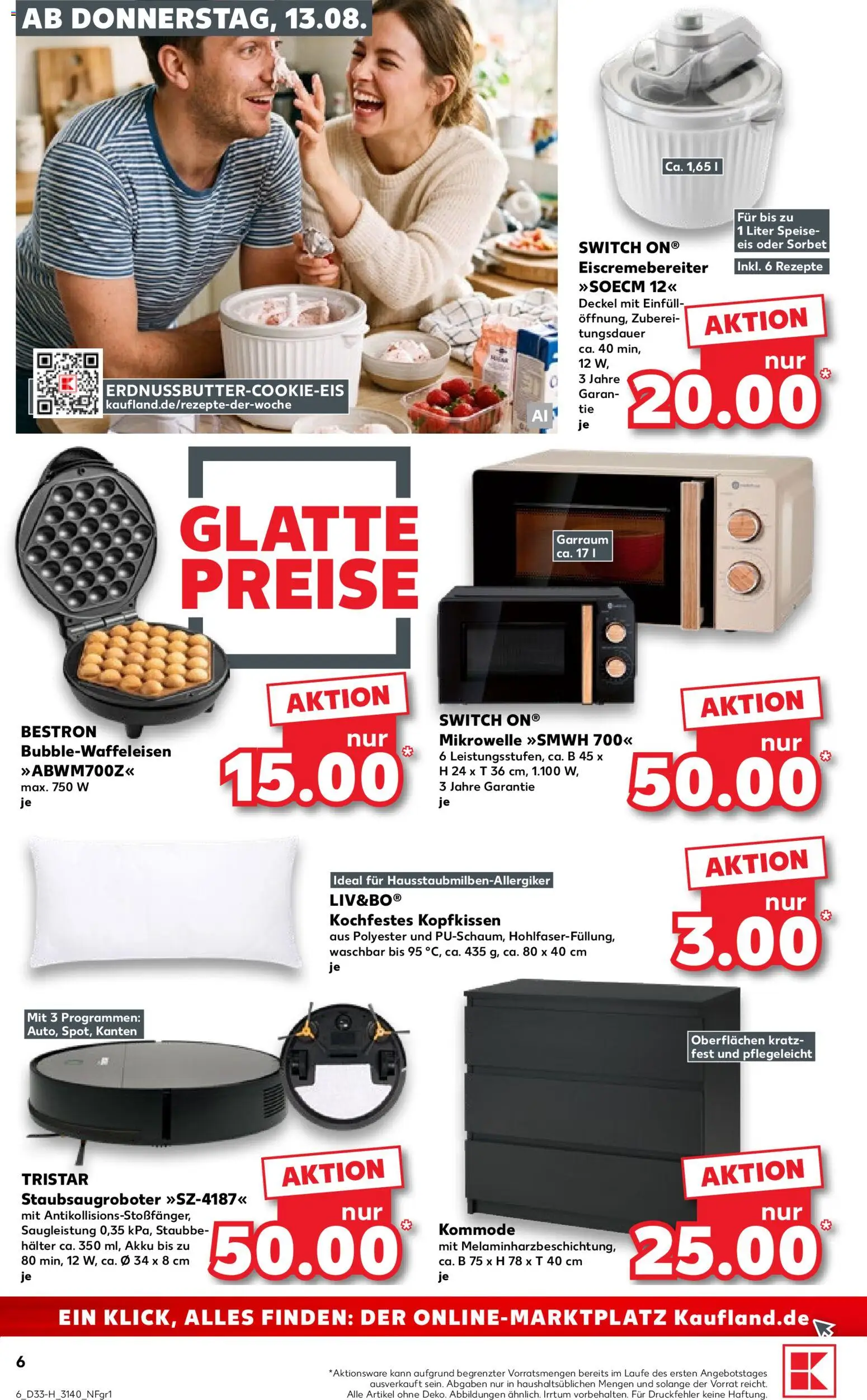 Kaufland Prospekt Leipzig – gültig ab 13.08.2026 | Seite: 6 | Produkte: Mikrowelle, Kommode, Kopfkissen, Eis