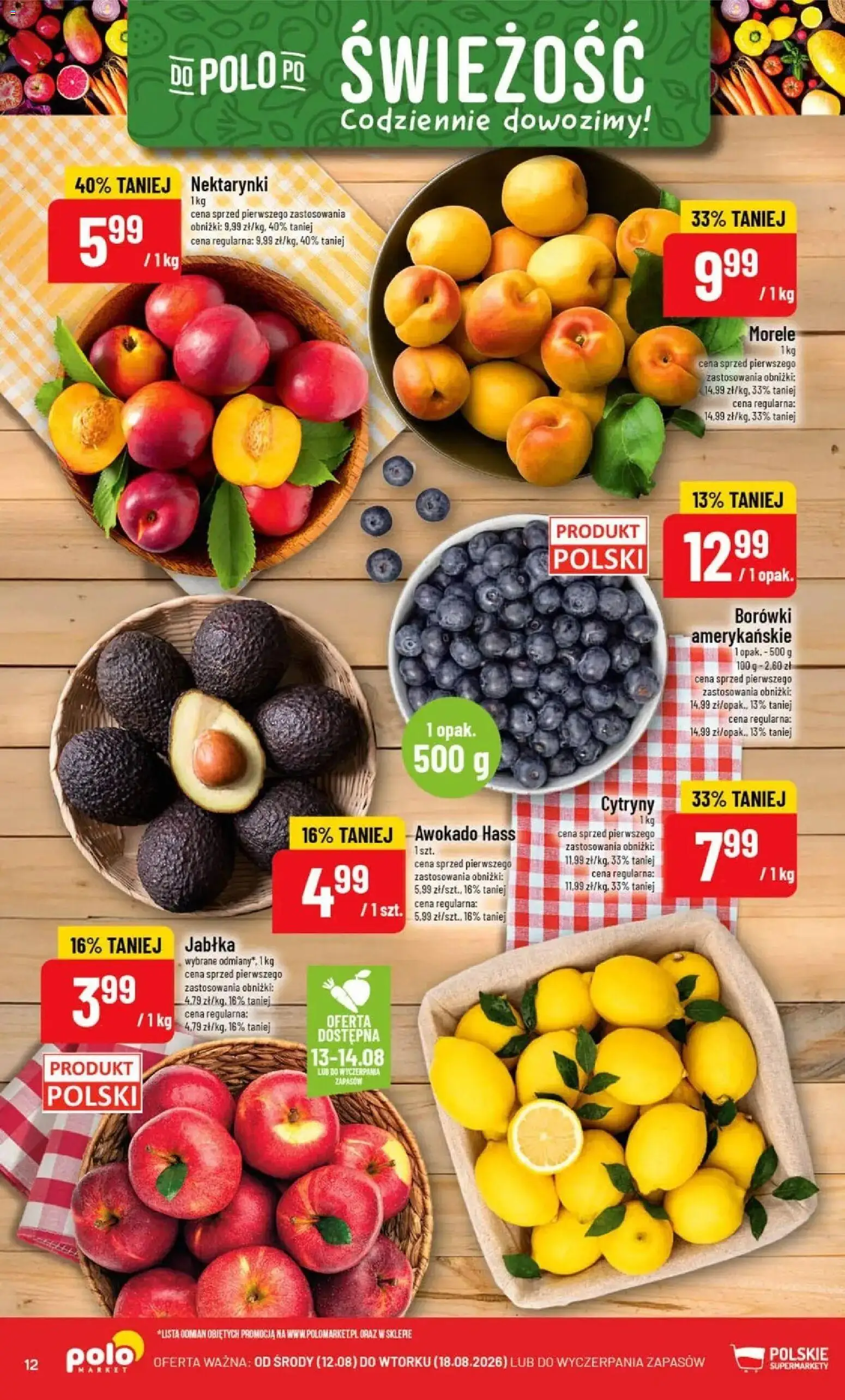 Nowa POLOmarket gazetka od jutra 12.08.2026 | Strona: 12 | Produkty: Borówki, Awokado Hass, Cytryny, Jabłka