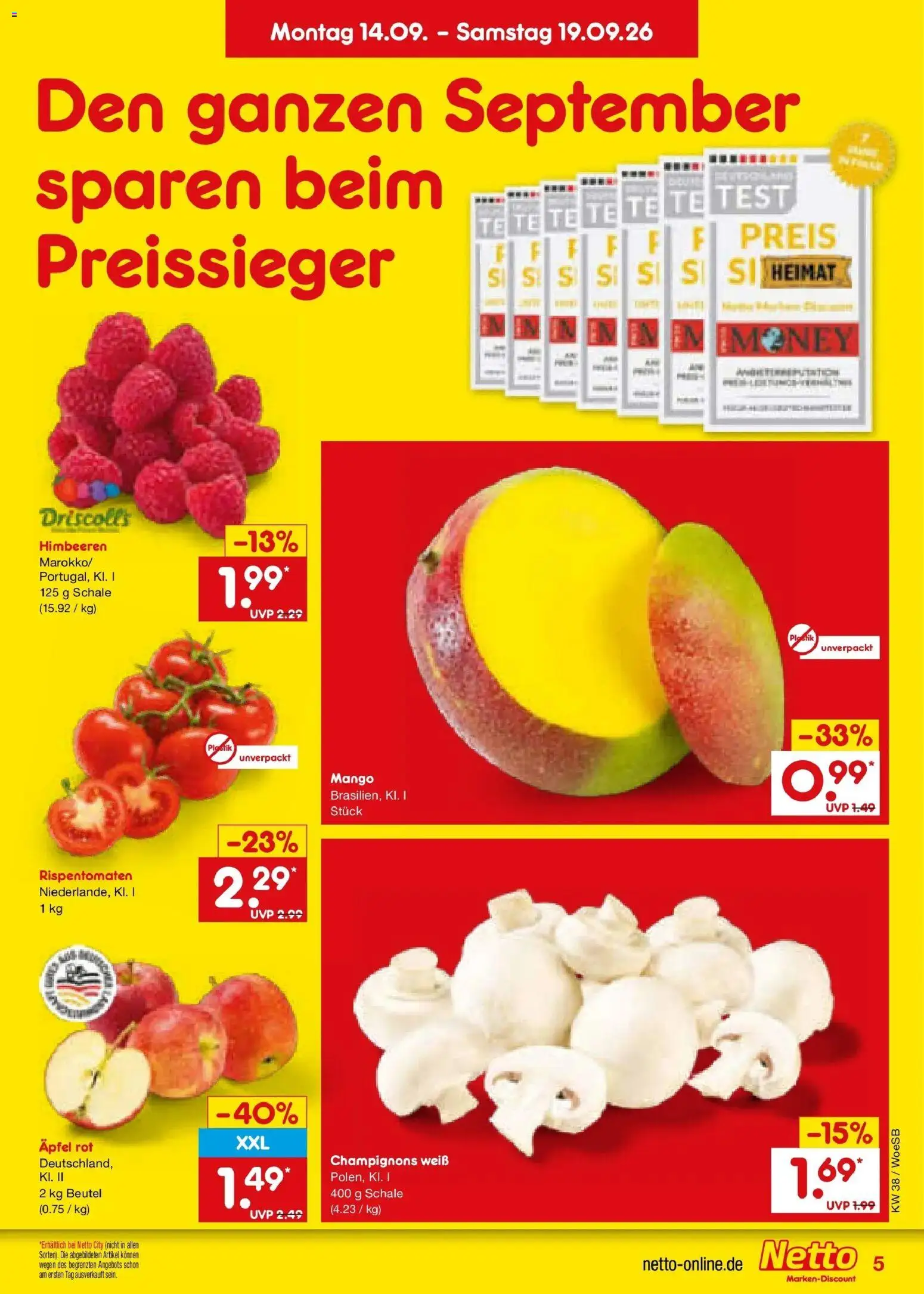 Netto Marken-Discount Prospekt Gemmingen – gültig ab 14.09.2026 | Seite: 7 | Produkte: Himbeeren, Äpfel, Champignons, Mango