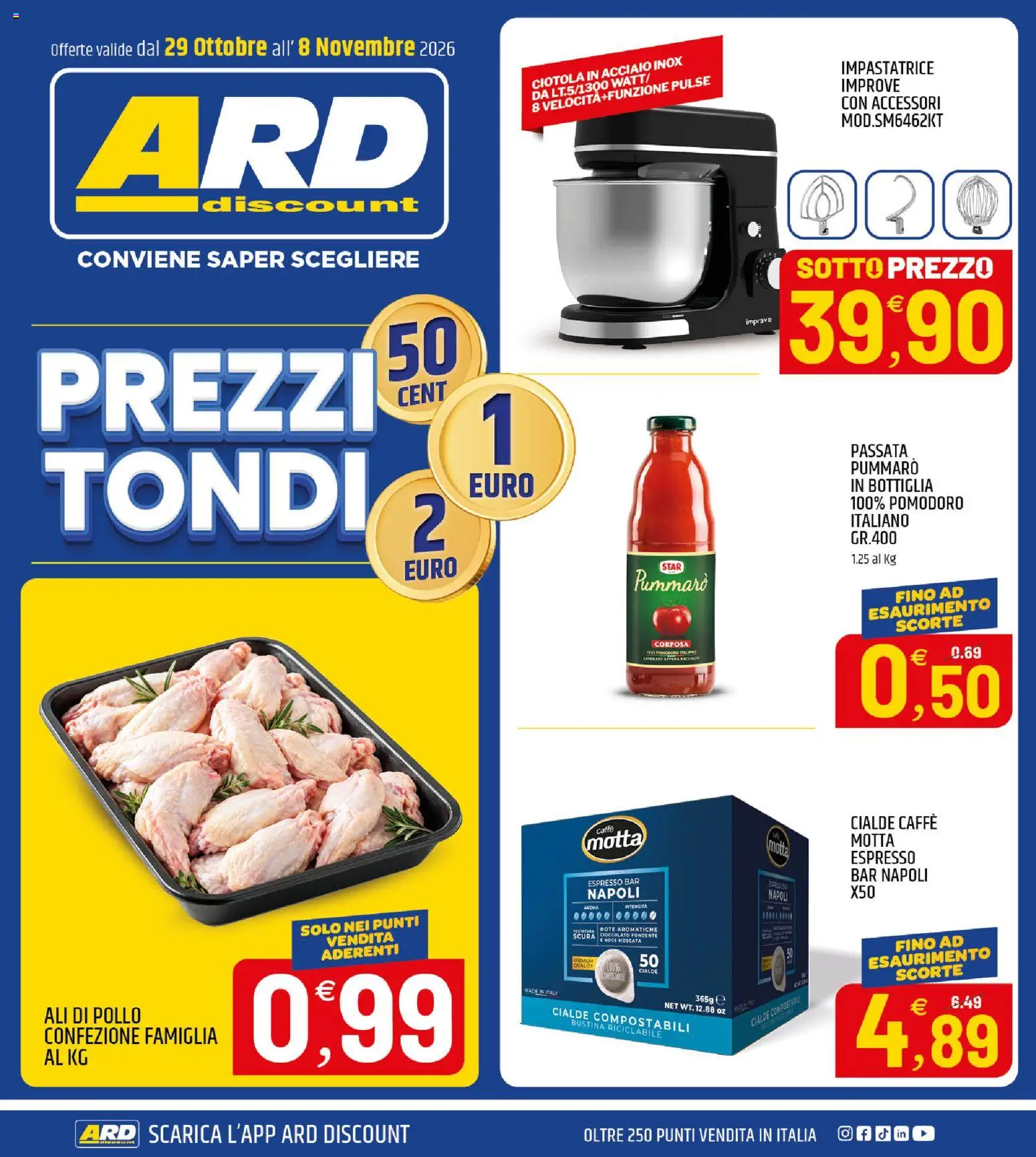 Volantino ARD Discount del 29/10/2026 | Pagina: 1 | Prodotti: Caffè, Pollo, Bottiglia, Ciotola
