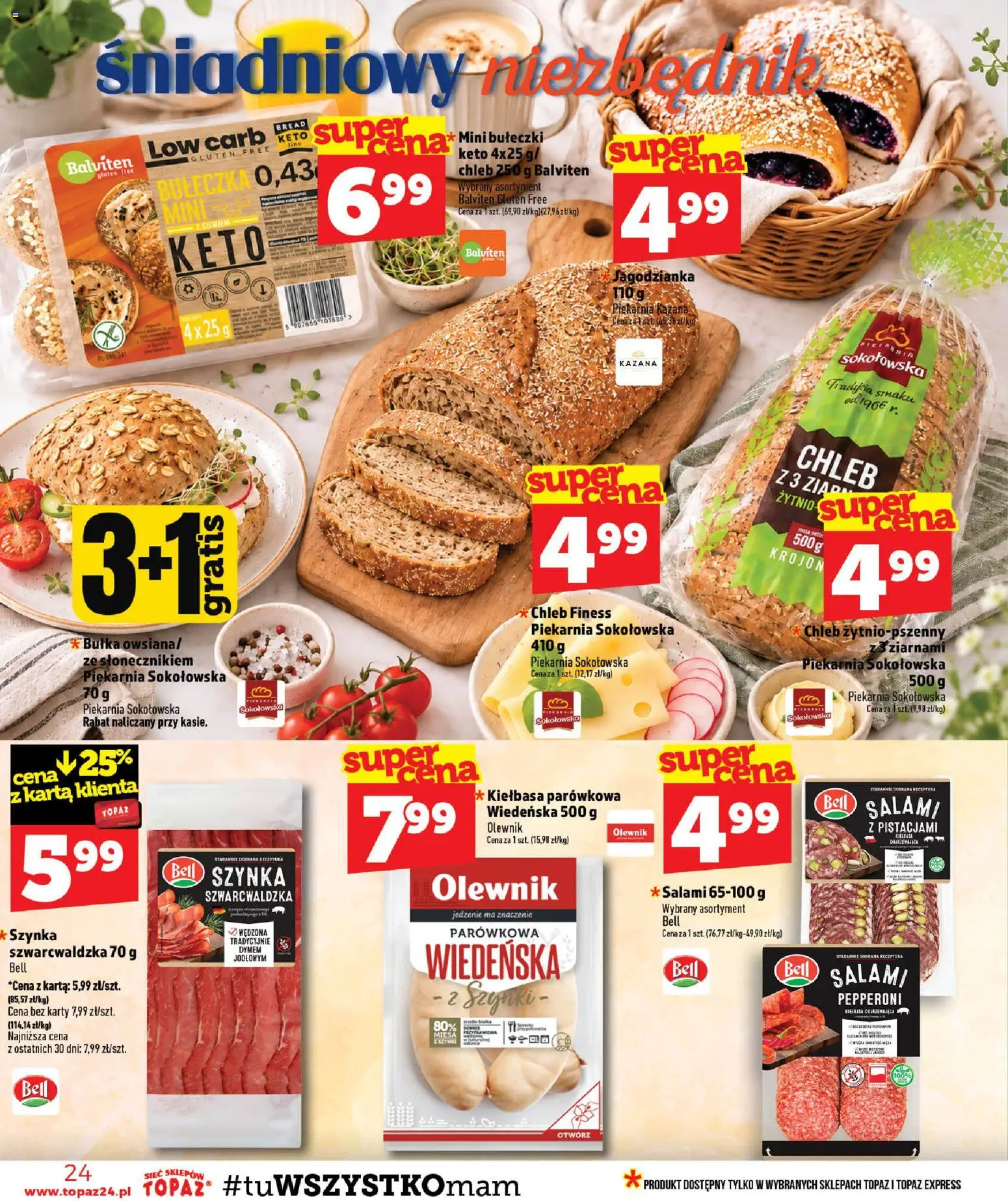 Topaz gazetka - MAZ od 23.07.2026 | Strona: 24 | Produkty: Karta, Piekarnia, Bułka, Chleb