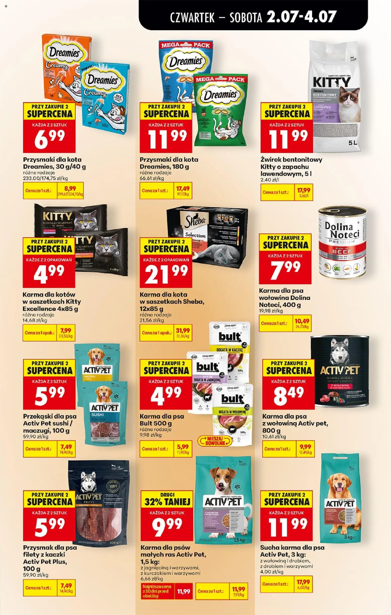 Biedronka gazetka od czwartku od 02.07.2026 | Strona: 75 | Produkty: Przysmaki dla kota, Karma dla kotów, Karma dla psa, Żwirek bentonitowy