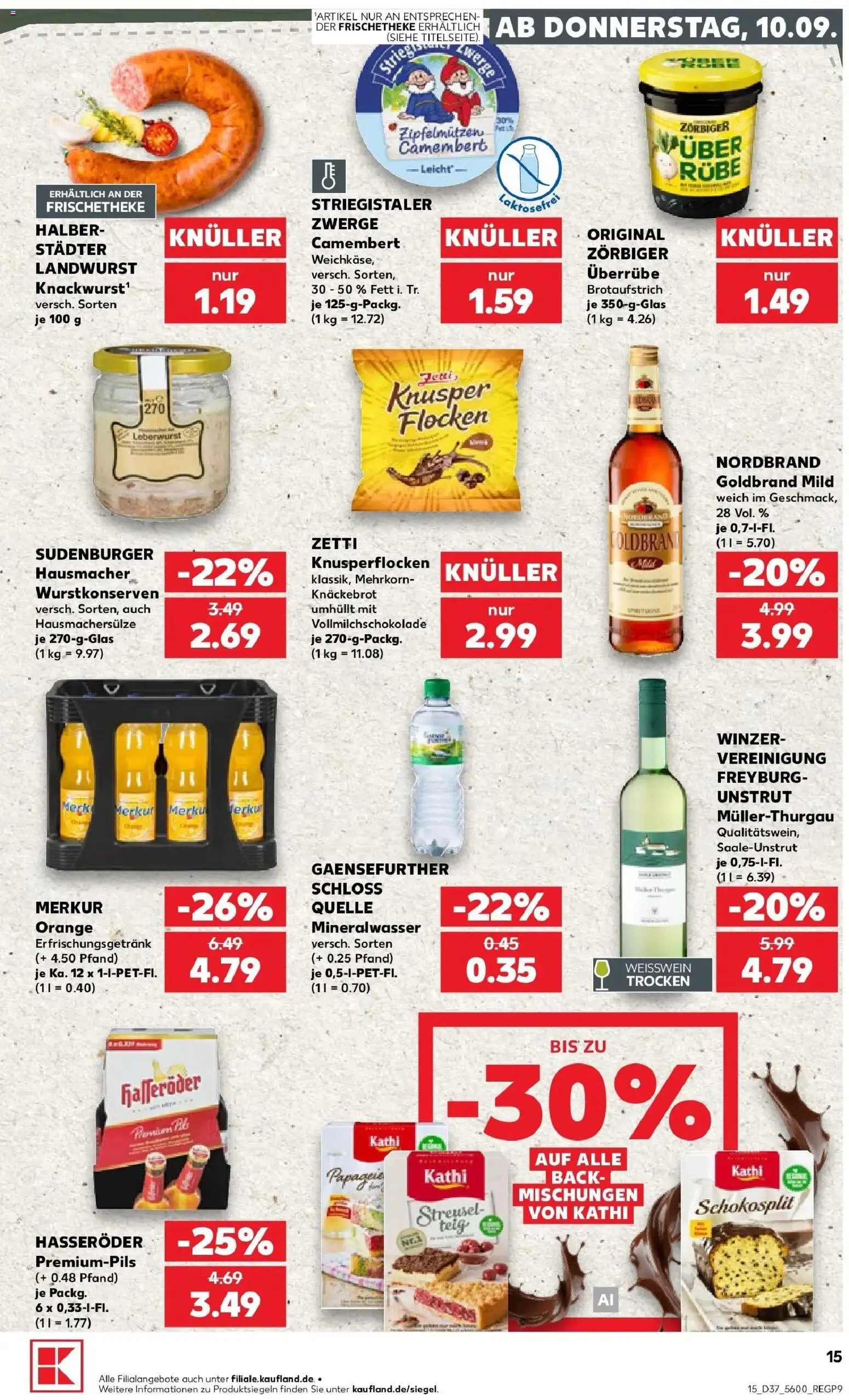 Prospekt Kaufland ab 10.09.2026 » Angebote Online zum Blättern | Seite: 15 | Produkte: Mineralwasser, Camembert, Hasseröder, Flocken