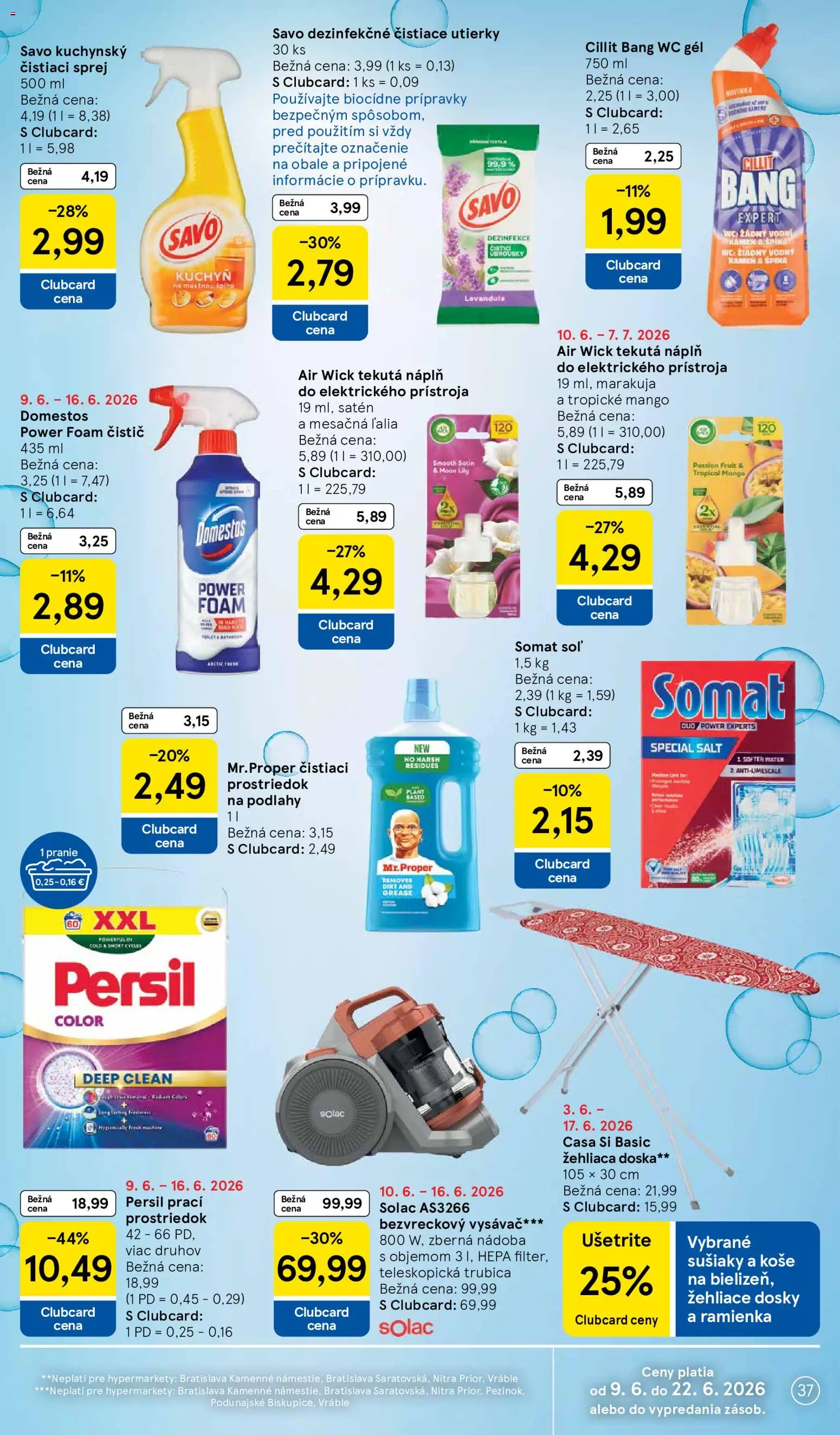 Nové Tesco akcie – leták je platný od 10.06.2026 | Strana: 37 | Produkty: Bezvreckový vysávač, Vysávač, Air Wick, Domestos