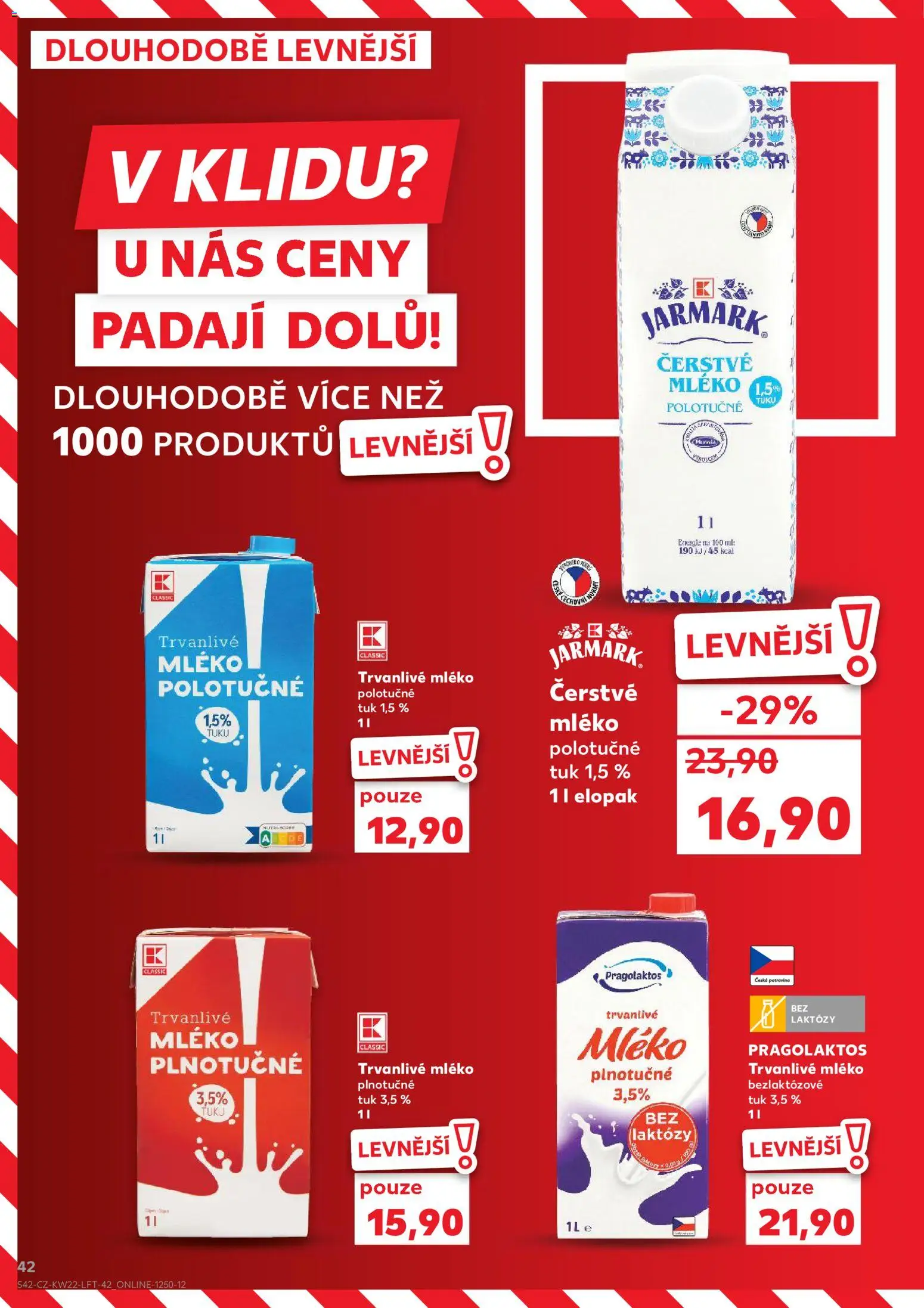 Kaufland leták od 27.05.2026 | Strana: 42 | Produkty: Mléko polotučné, Mléko, Plnotučné mléko