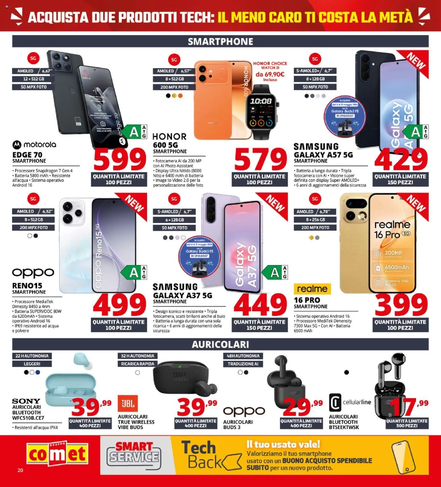 Volantino Comet del 21.05.2026 | Pagina: 20 | Prodotti: Auricolari, Smartphone, Video, Samsung