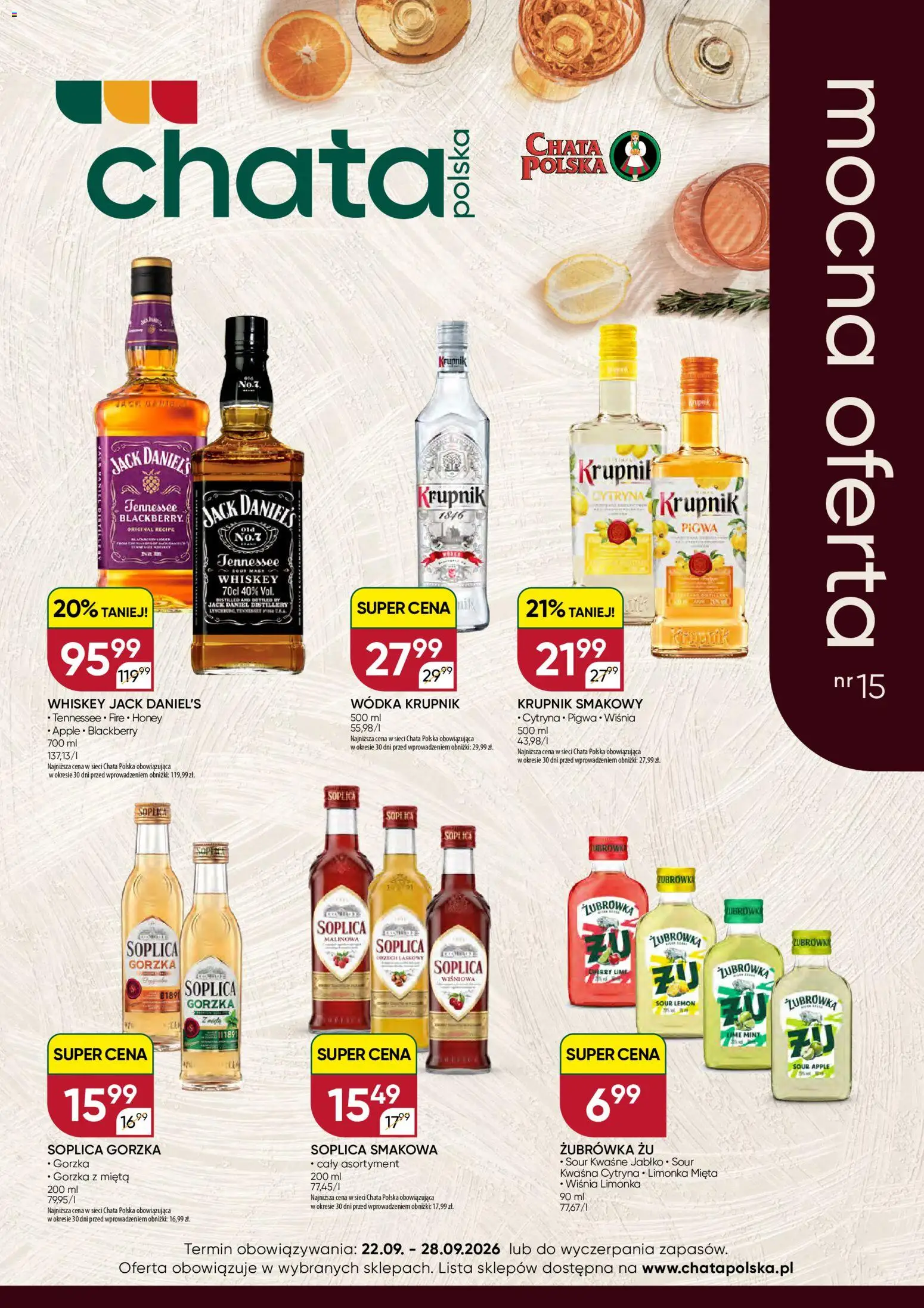 Chata Polska gazetka - Mocna Oferta od 22.09.2026 | Strona: 1 | Produkty: Krupnik, Soplica malinowa, Soplica, Wódka