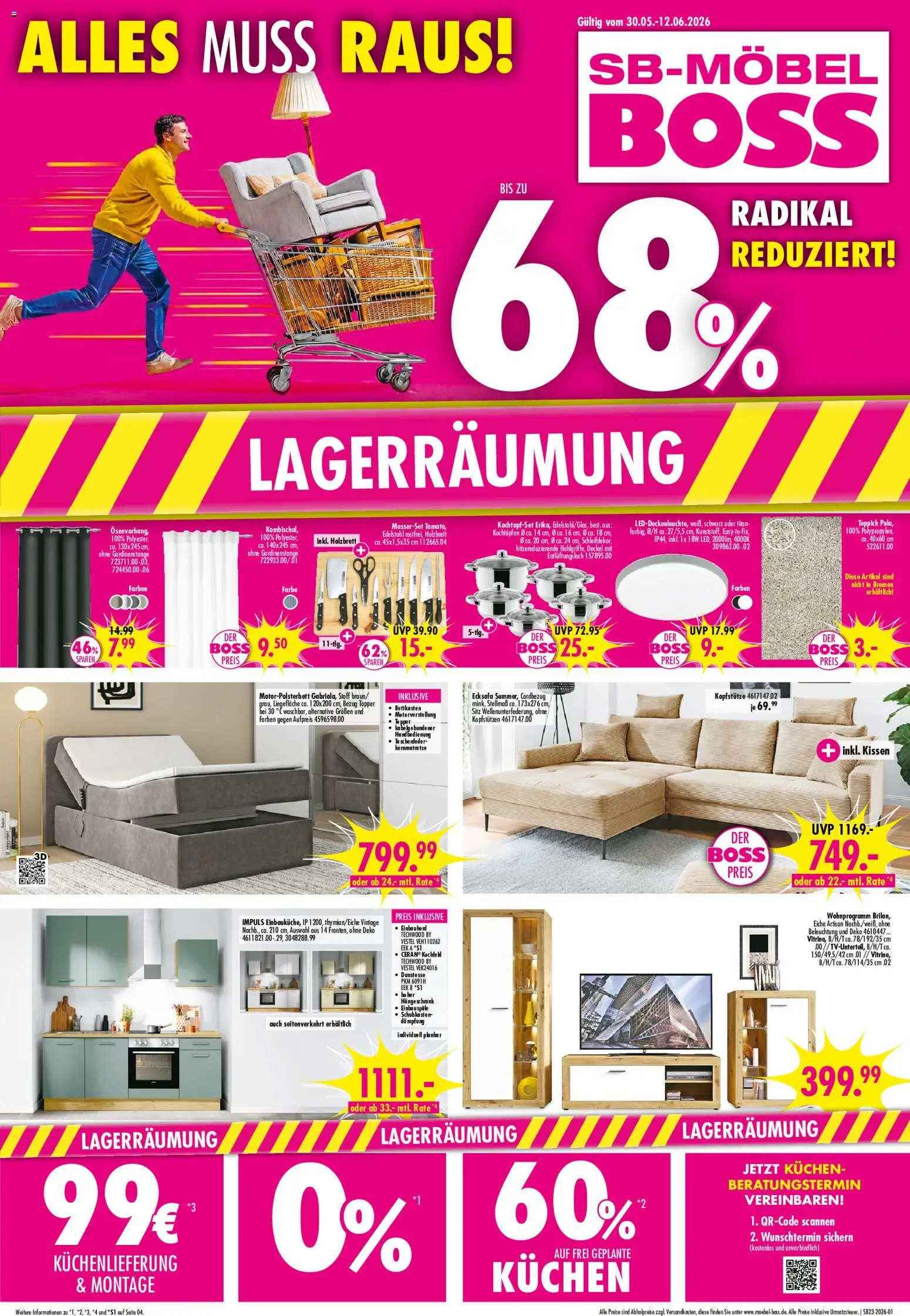 SB Möbel Boss Prospekt – gültig ab 30.05.2026 | Seite: 1 | Produkte: Kissen, Topper, Teppich, Kochfeld
