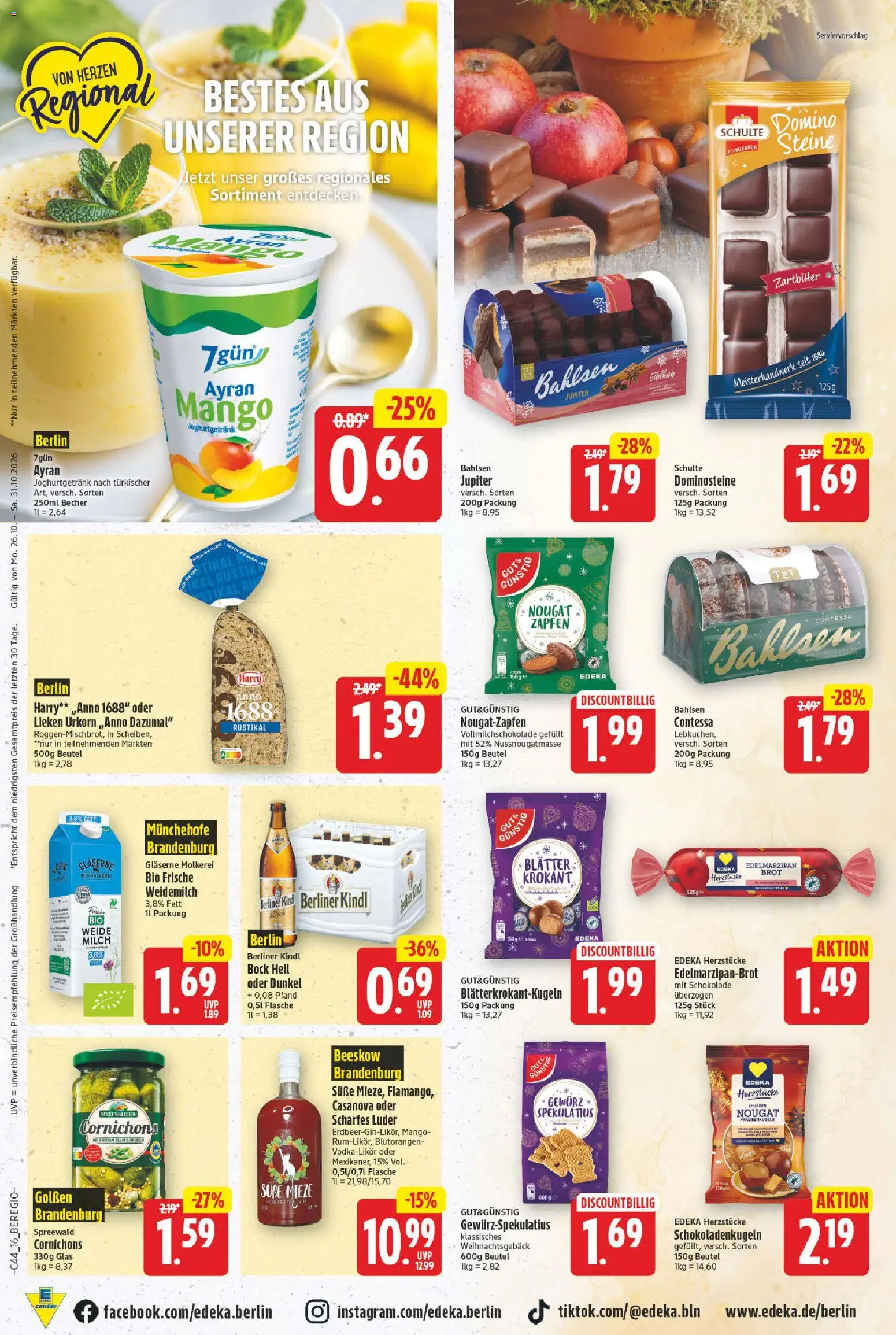 E center Prospekt – gültig ab 26.10.2026 | Seite: 16 | Produkte: Schokoladenkugeln, Milch, Mango, Brot