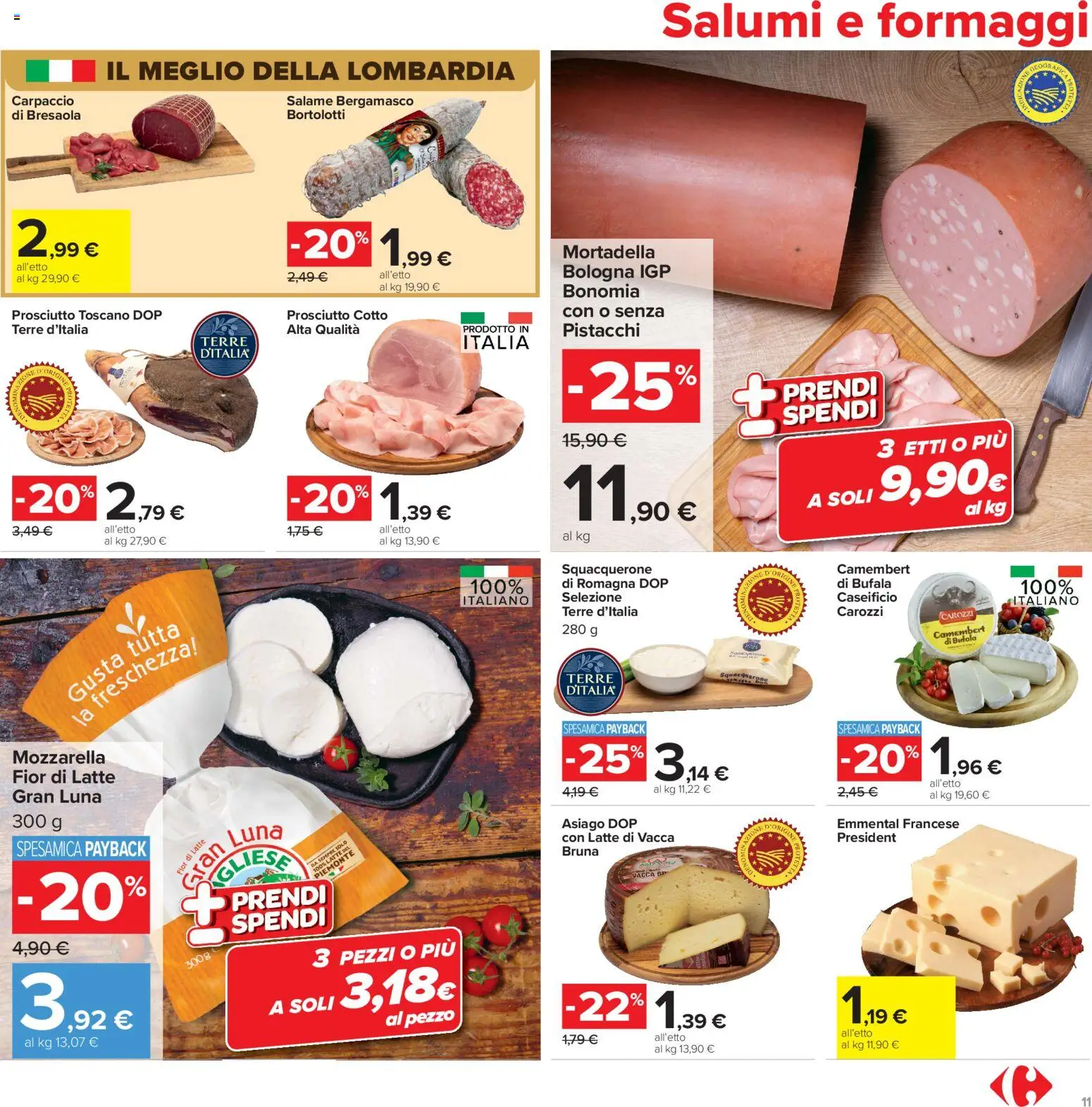 Volantino Carrefour del 04/09/2026 | Pagina: 11 | Prodotti: Salame, Mozzarella, Pistacchi, Emmental