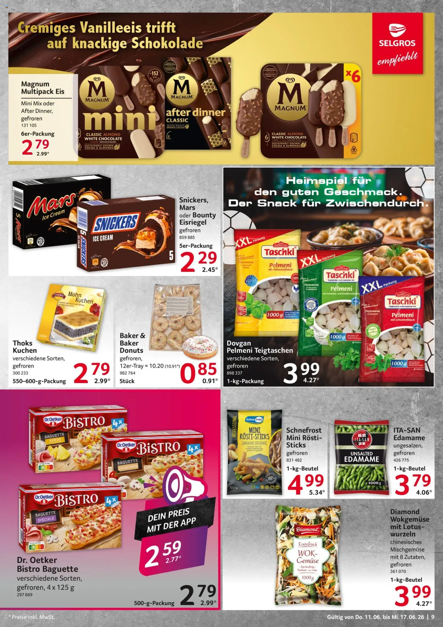 Selgros Prospekt – gültig ab 11.06.2026 | Seite: 9 | Produkte: Schokolade, Baguette, Snickers, Wok