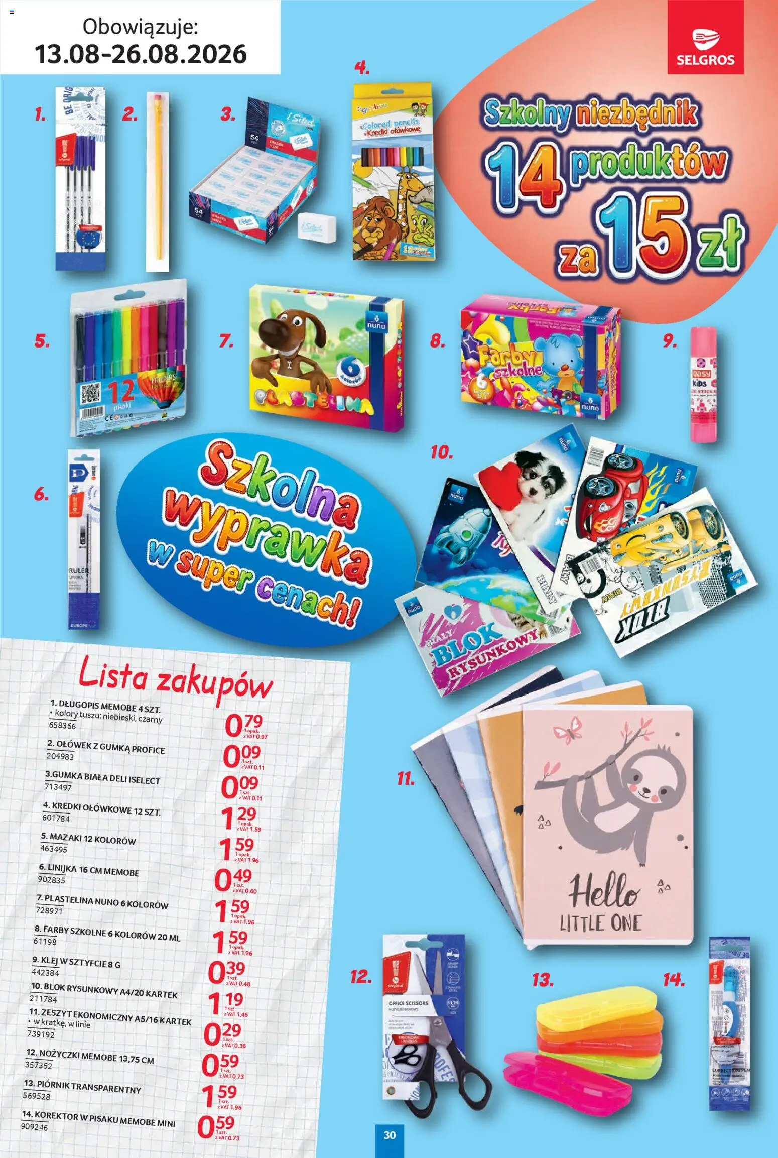 Selgros cash&carry gazetka - Szkola od 13.08.2026 | Strona: 30 | Produkty: Plastelina, Kredki, Korektor, Piórnik