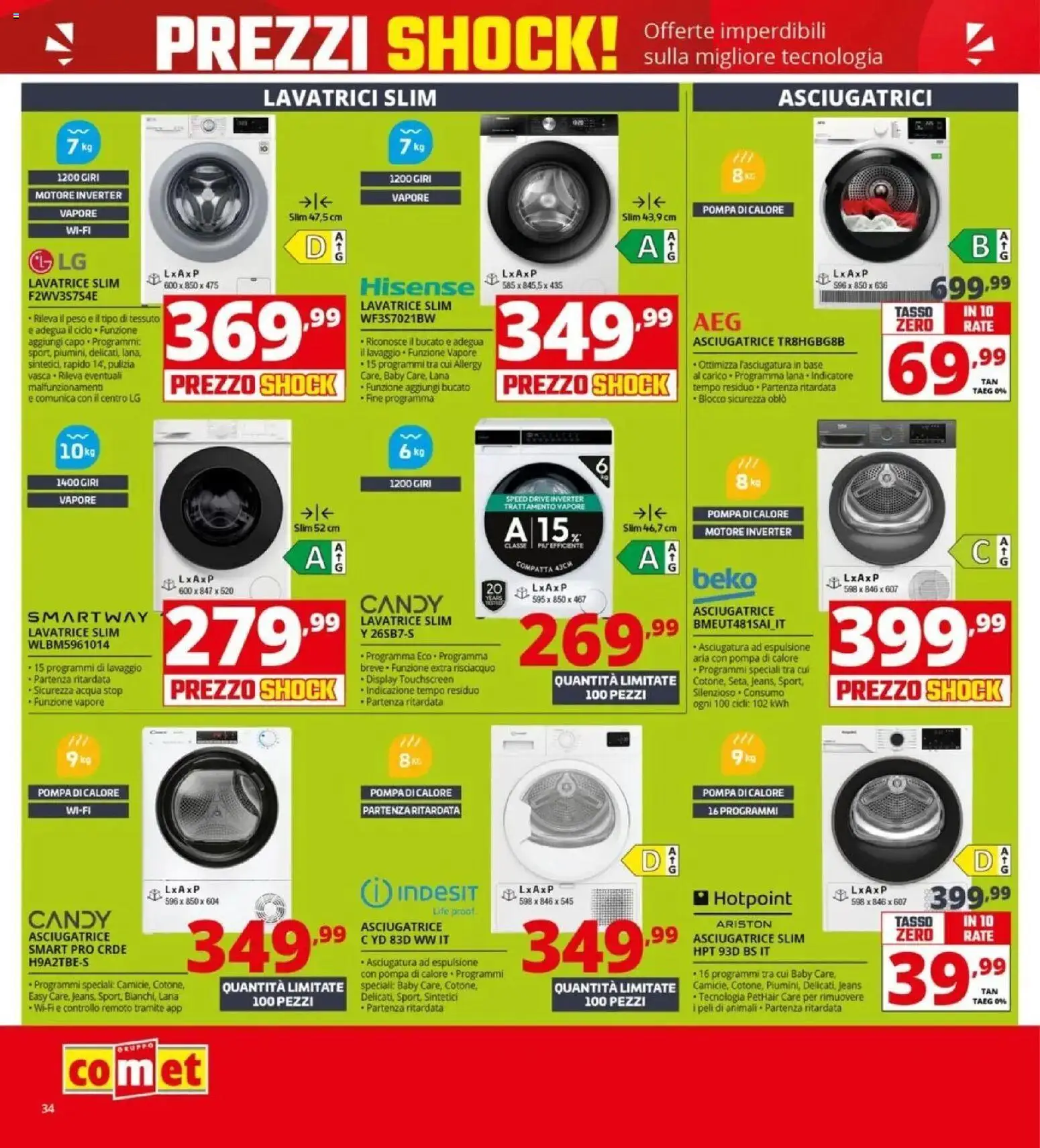 Volantino Comet del 23.04.2026 | Pagina: 34 | Prodotti: Acqua, Jeans, Lavatrice, Asciugatrice