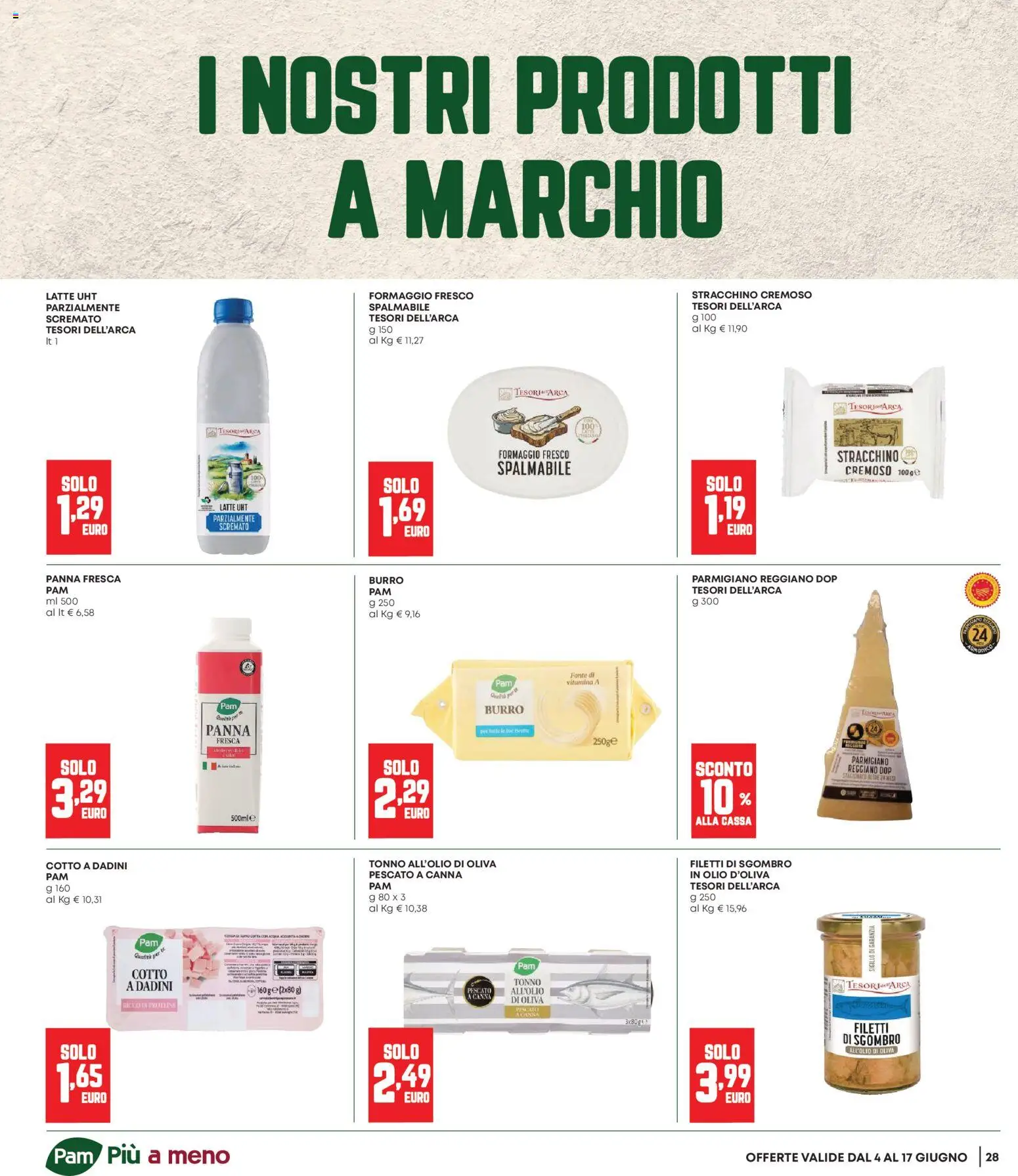Volantino Panorama del 04.06.2026 | Pagina: 28 | Prodotti: Formaggio, Tonno, Parmigiano reggiano, Parmigiano