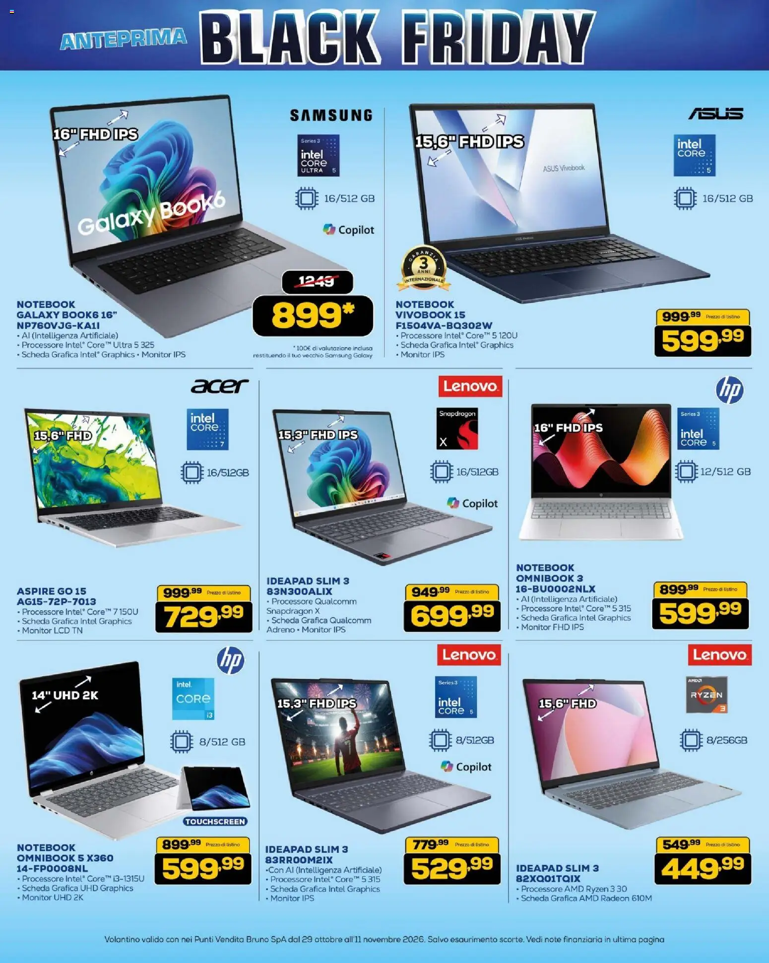 Volantino BRUNO del 29/10/2026 | Pagina: 16 | Prodotti: Monitor, Notebook, Samsung Galaxy, Samsung