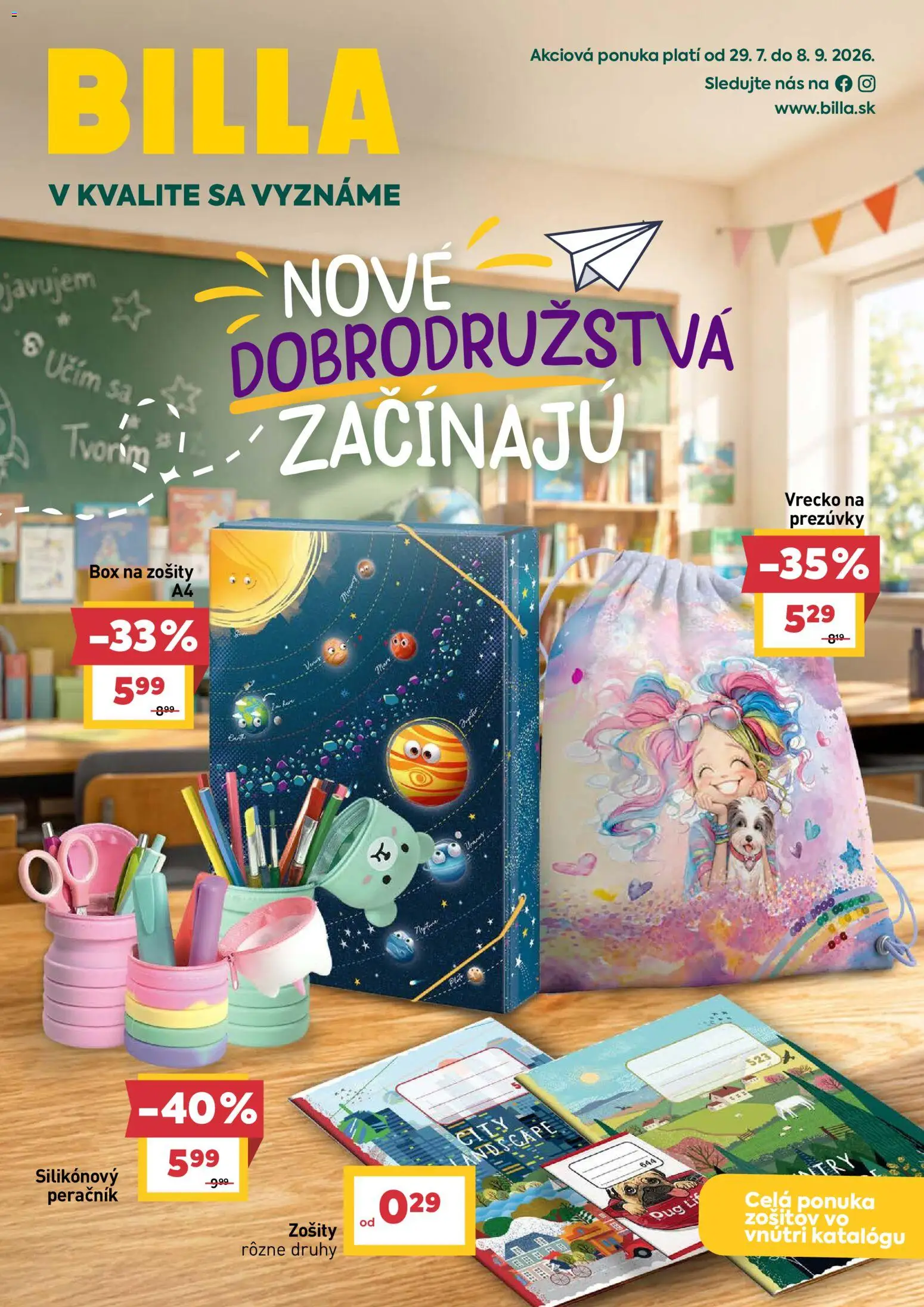Nové Billa akcie – leták je platný od 09.09.2026 | Strana: 1 | Produkty: Zošity, Peračník