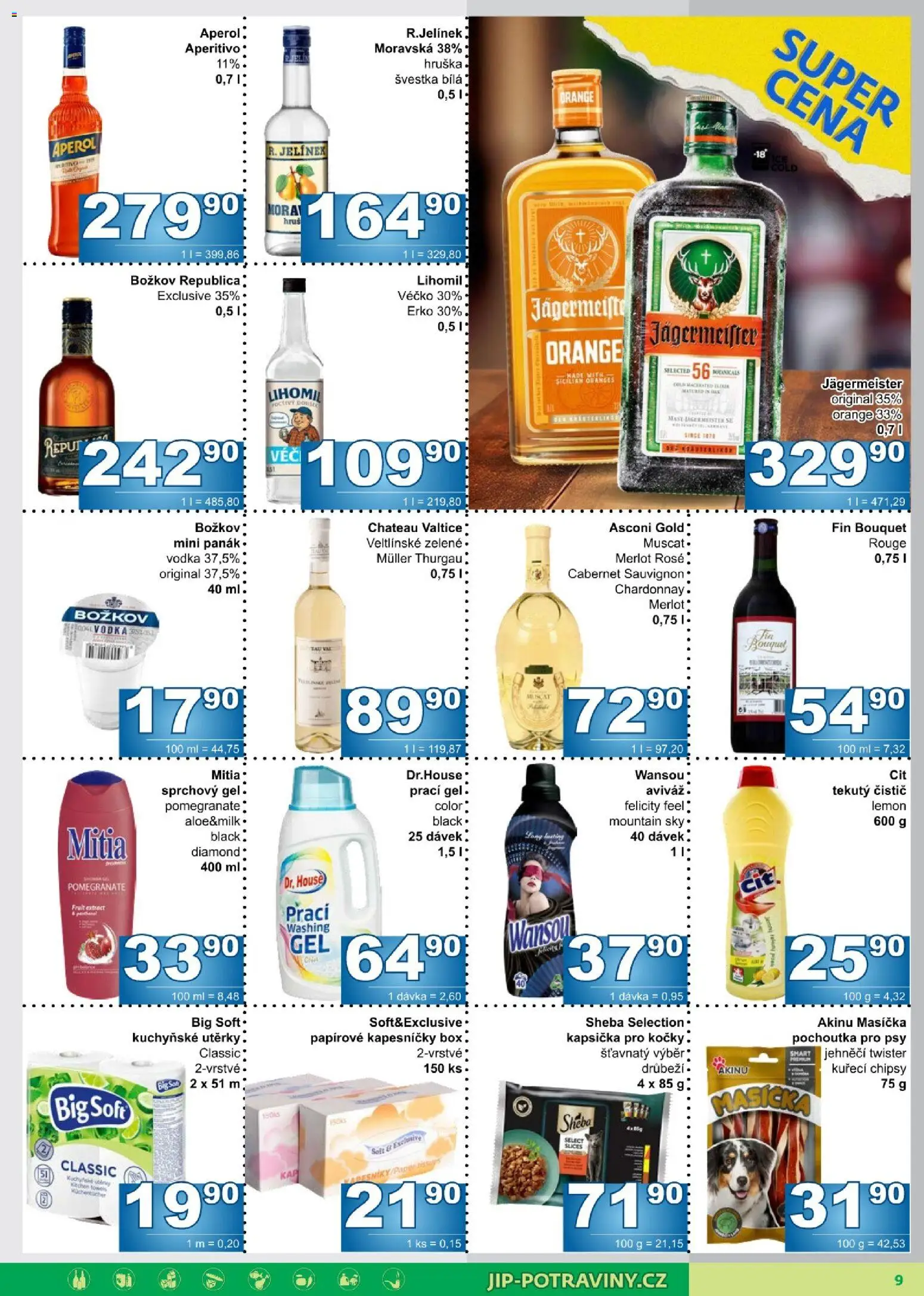 Jip leták od 12.08.2026 | Strana: 9 | Produkty: Jägermeister, Aperitivo, Cabernet Sauvignon, Božkov