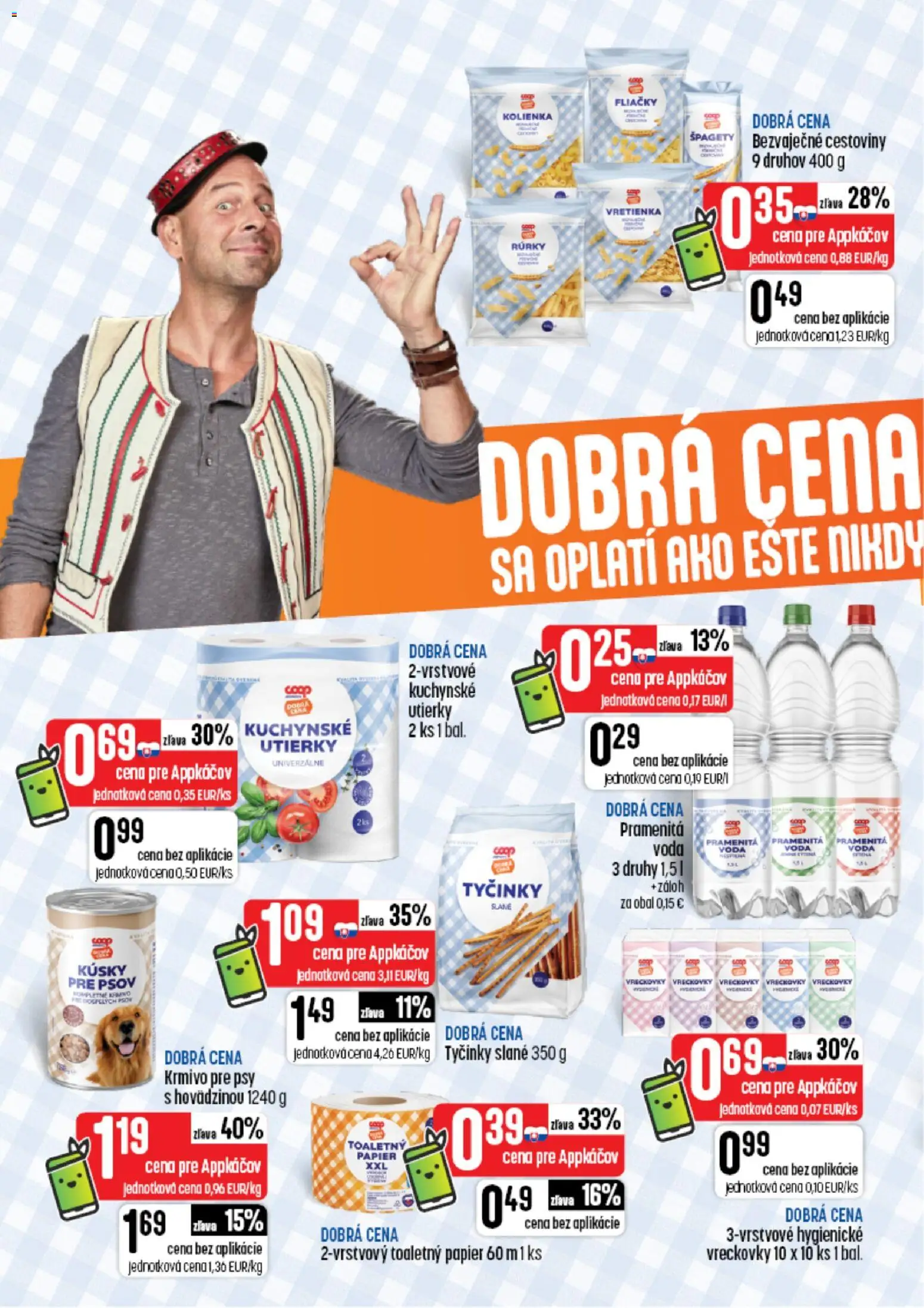 Nové COOP Jednota akcie – leták je platný od 26.08.2026 | Strana: 10 | Produkty: Pramenitá voda, Kuchynské utierky, Utierky, Špagety