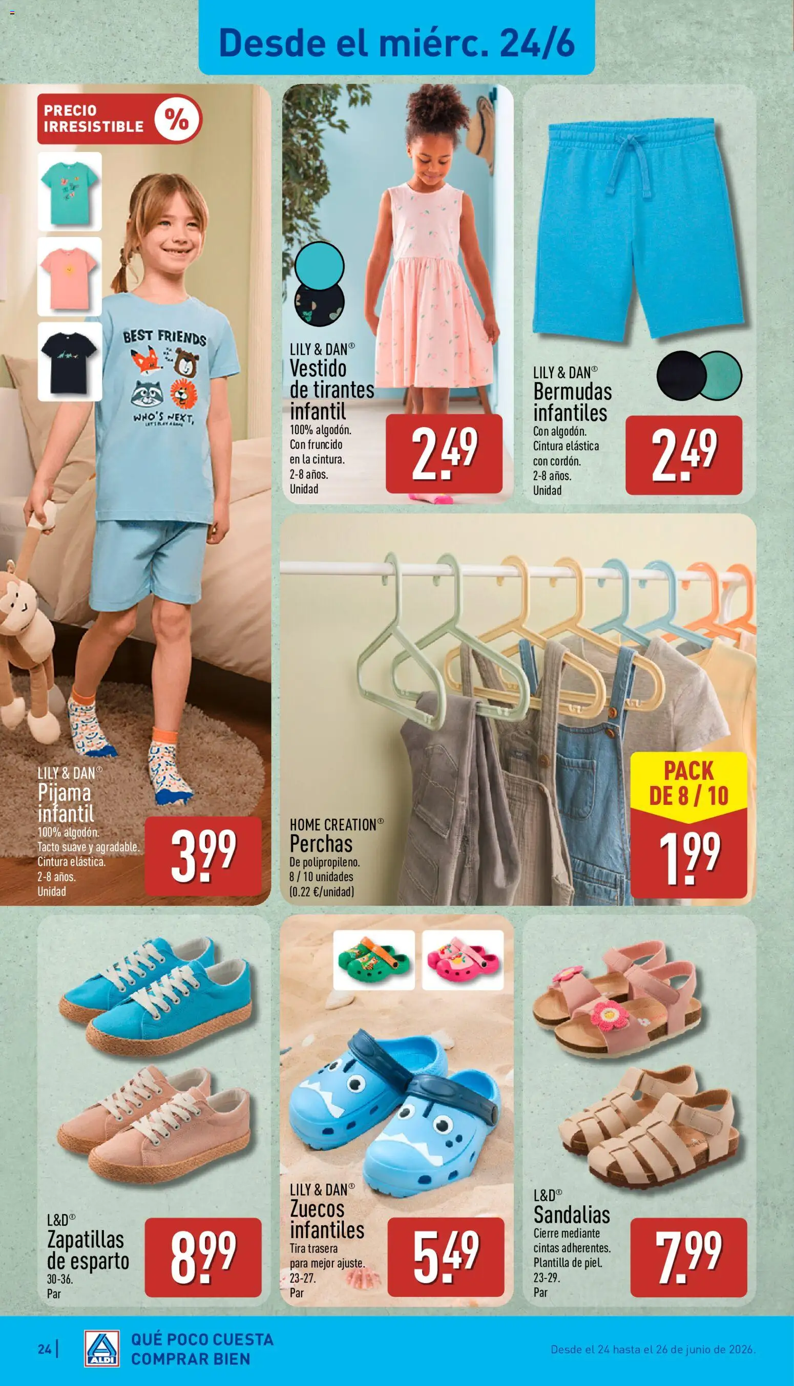 Aldi folleto Canarias │ válido desde el 22.06.2026 | Página: 24 | Productos: Bermudas, Pijama, Sandalias, Pijama infantil
