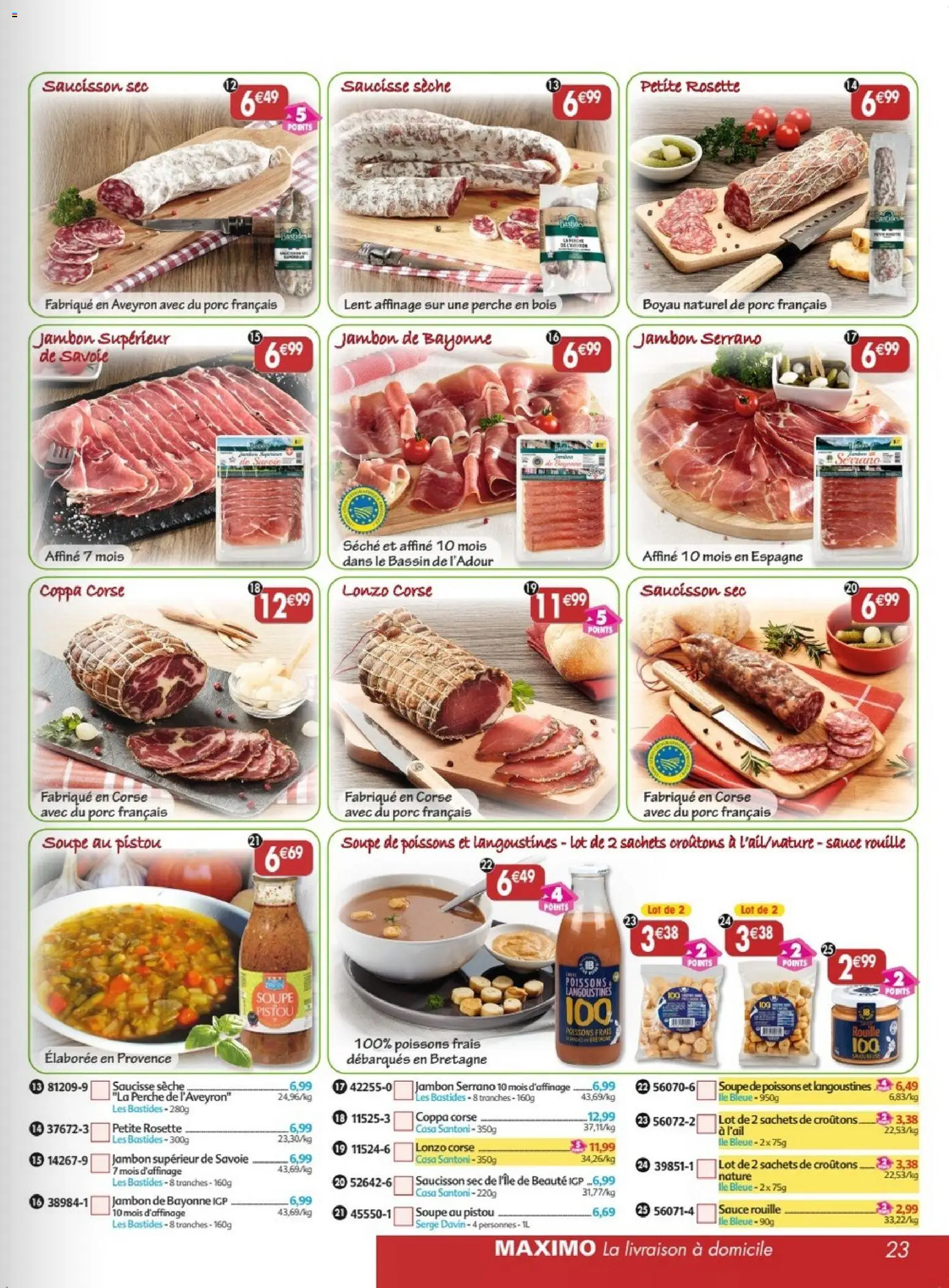 {H1} | Page: 23 | Produits: Saucisson, Saucisson sec, Rosette, Poissons
