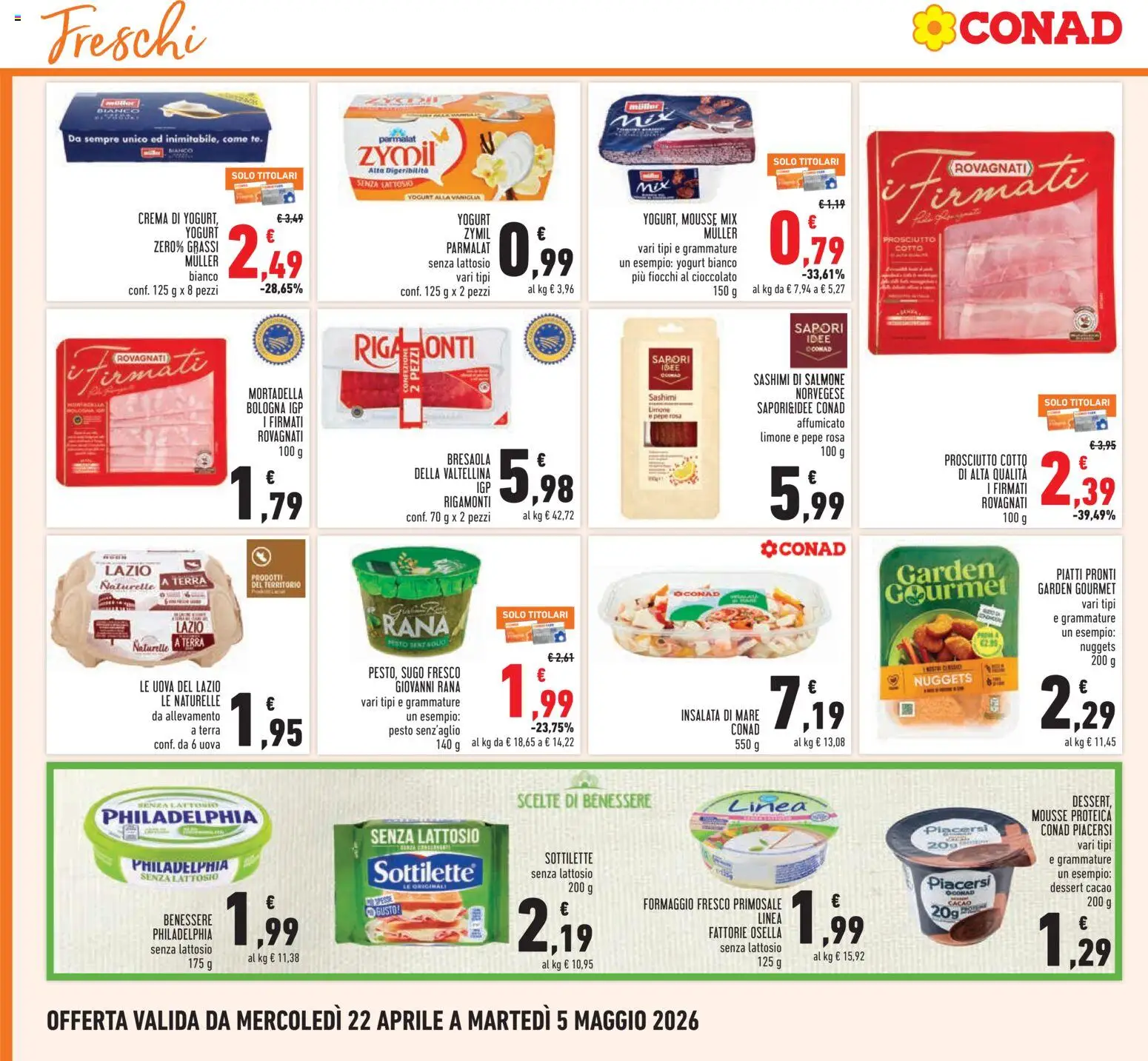 Volantino Conad del 22.04.2026 | Pagina: 10 | Prodotti: Formaggio, Pesto, Mortadella, Cacao