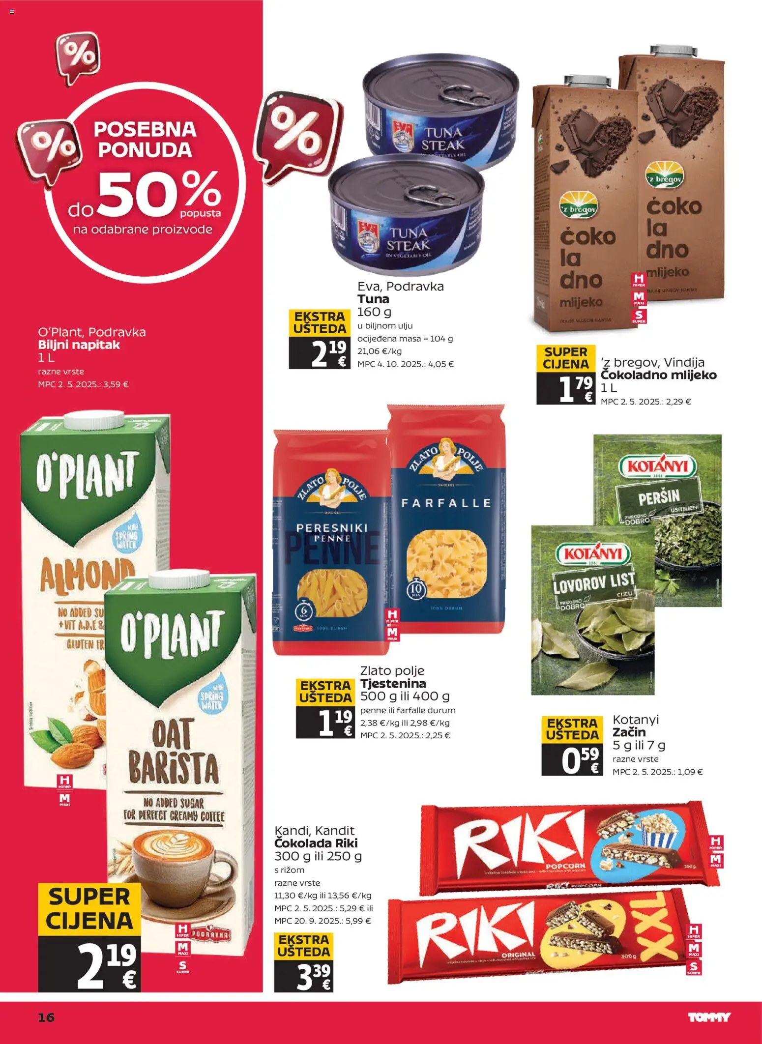 Tommy katalog | vrijedi od 18.06.2026 | Stranica: 16 | Proizvodi: Vindija, Mlijeko, Čokolada, Tjestenina