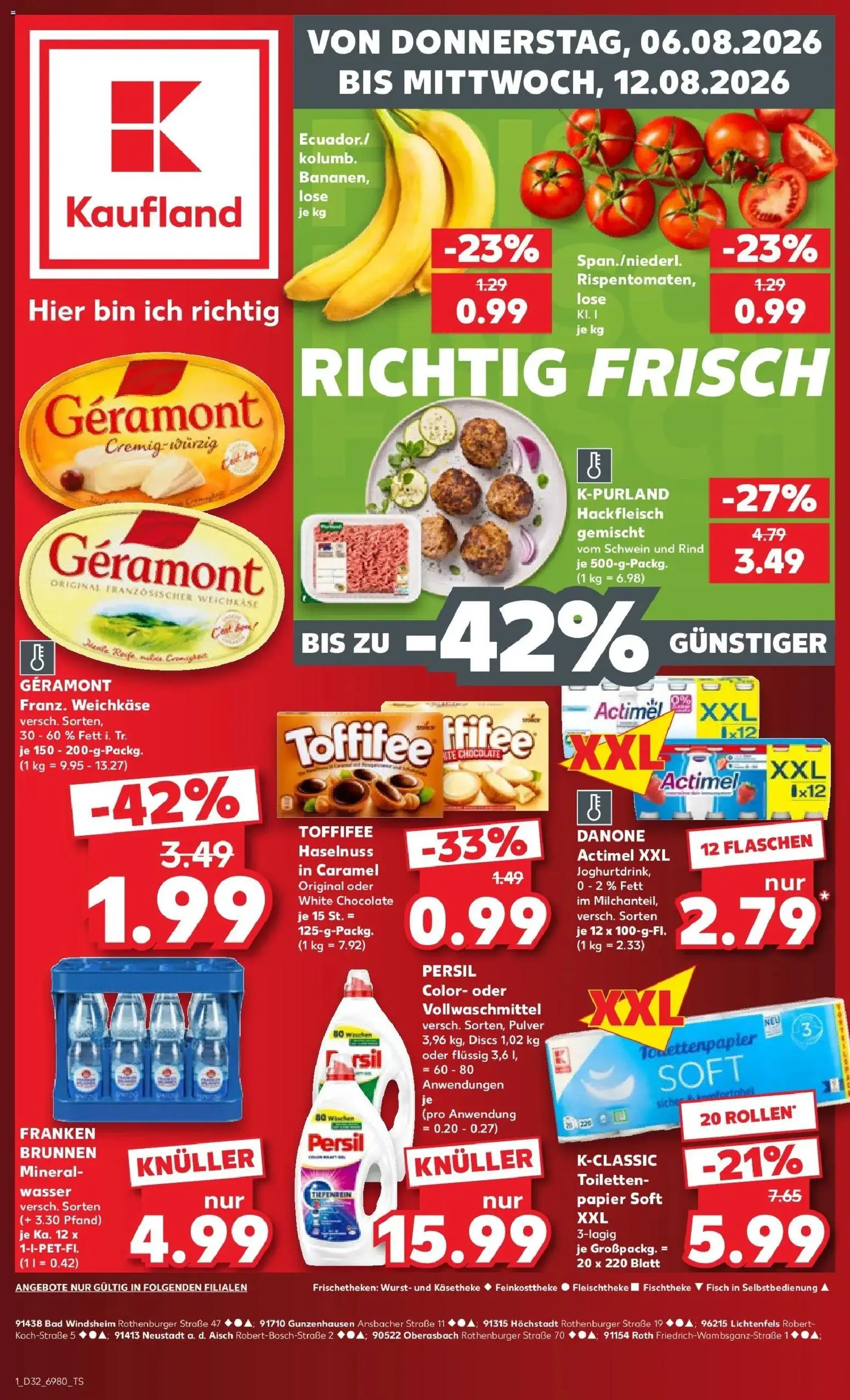 Prospekt Kaufland ab 06.08.2026 » Angebote Online zum Blättern | Seite: 1 | Produkte: Geramont, Bad, Wasser, Hackfleisch