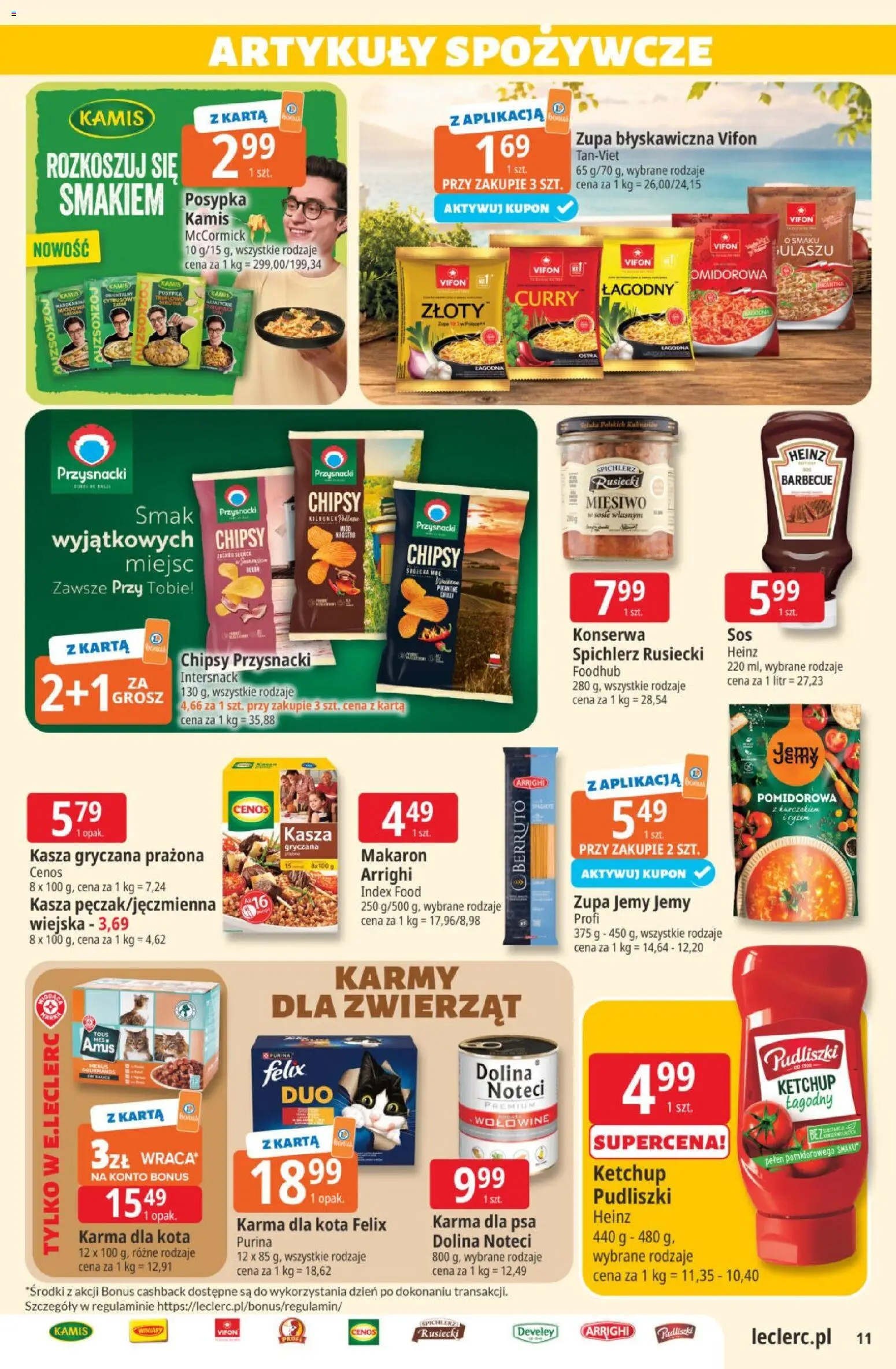 E.Leclerc gazetka od 28.07.2026 | Strona: 11 | Produkty: Curry, Karma dla kota, Karma dla psa, Makaron