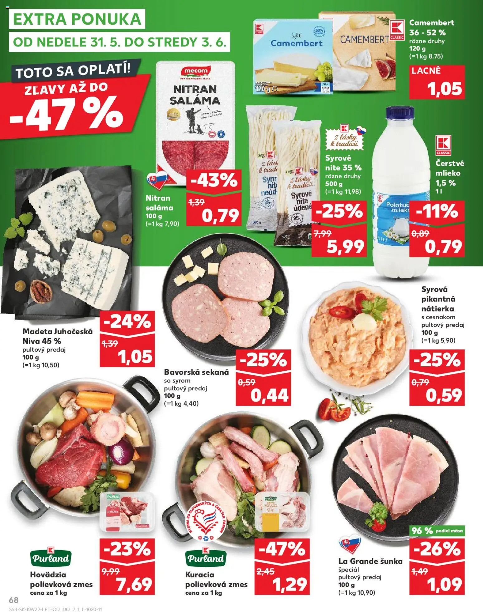 Nové Kaufland akcie – leták je platný od 28.05.2026 | Strana: 68 | Produkty: Mlieko, Saláma, Niva, Camembert