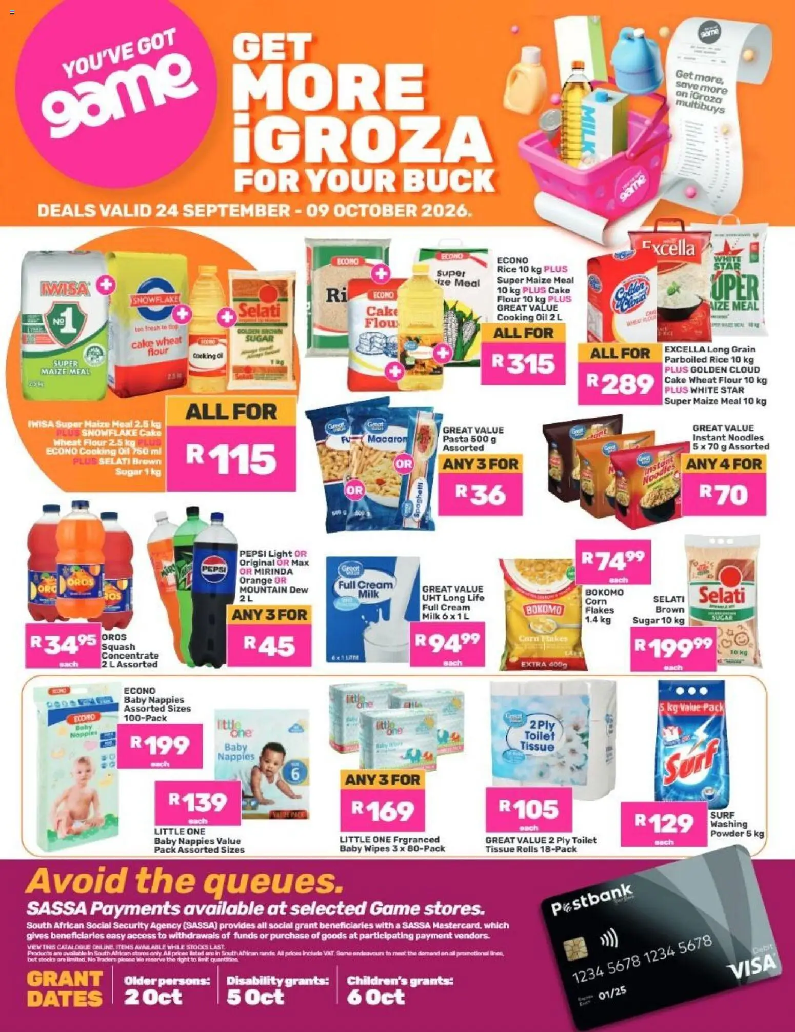 New Game catalogue – valid from 24/09/2026 | Page: 1 | Products: Toilet, Maize meal, Noodles, Spaghetti