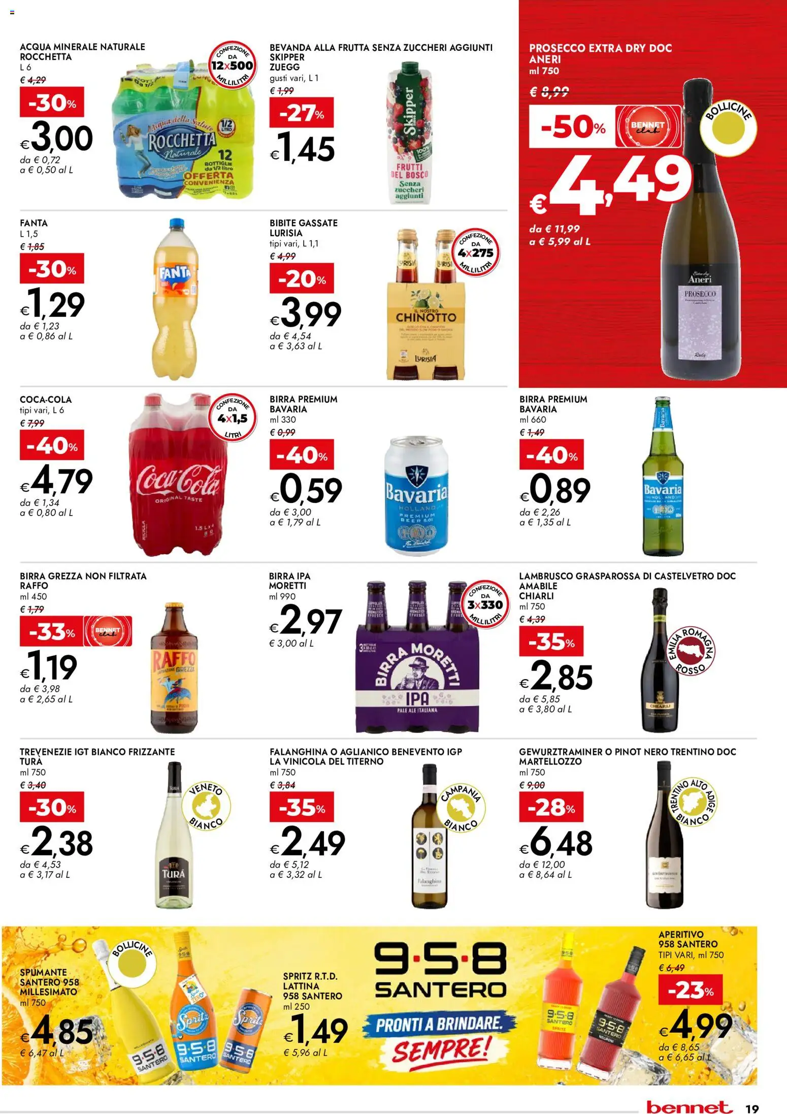 Volantino bennet del 30/07/2026 | Pagina: 19 | Prodotti: Prosecco, Bibite, Acqua minerale, Aperitivo