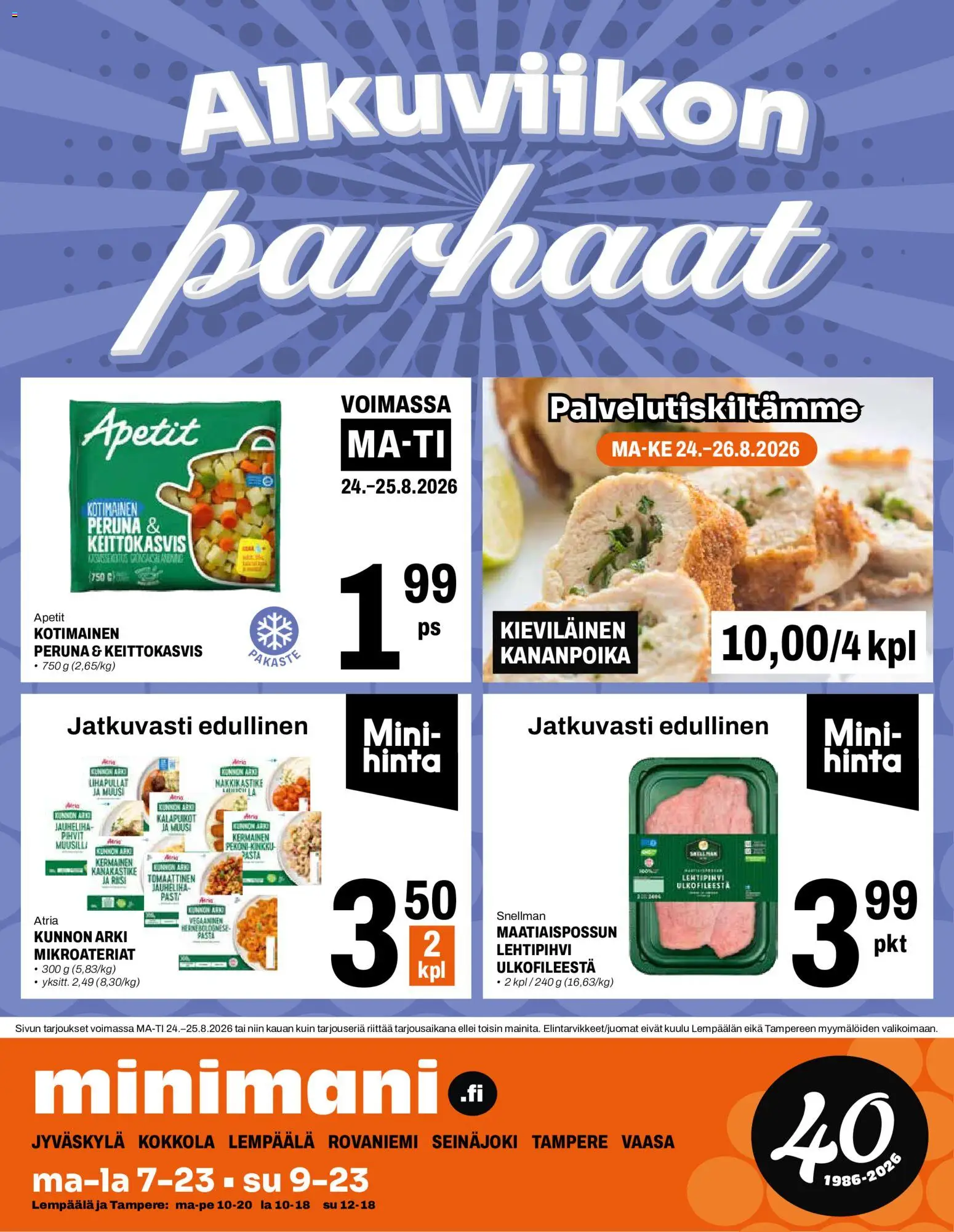Minimani tarjoukset – voimassa 19/08/2026 alkaen | Sivu: 12 | Tuotteet: Jauheliha, Peruna, Pasta