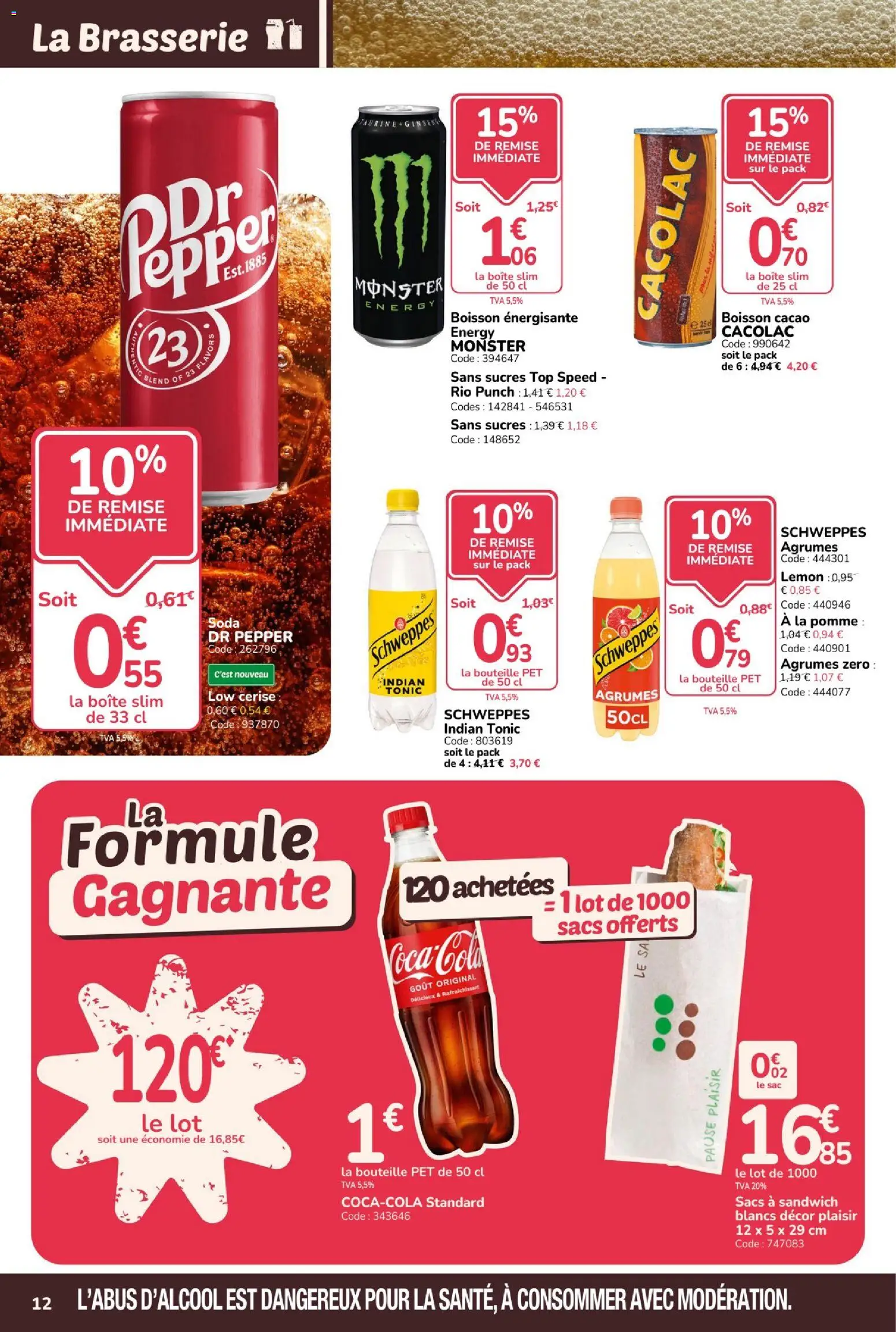 {H1} | Page: 12 | Produits: Cacao, Boisson, Sandwich, Boisson énergisante