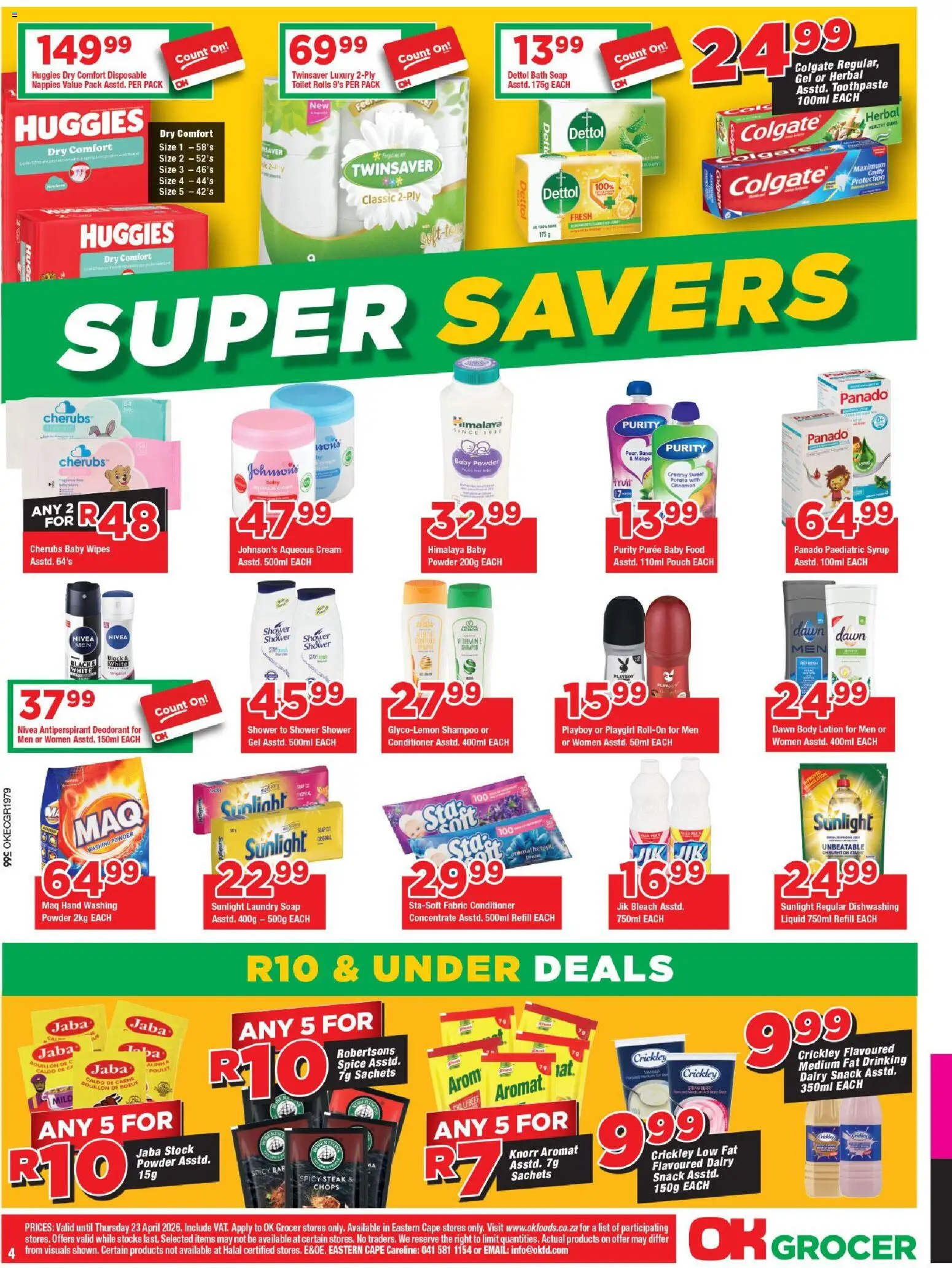 New OK Foods catalogue – valid from 15.04.2026 | Page: 4 | Products: Steak, Shampoo, Cream, Baby food