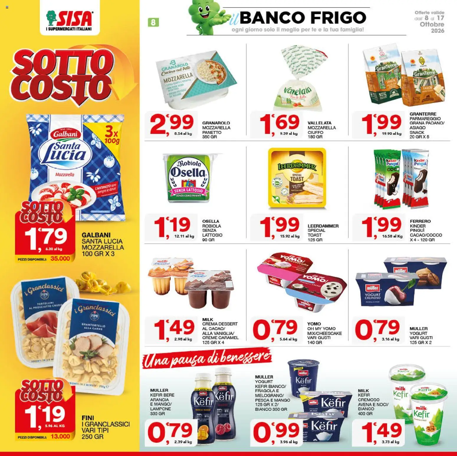 Volantino SISA del 08/10/2026 | Pagina: 8 | Prodotti: Kefir, Prosciutto, Dessert, Senza lattosio