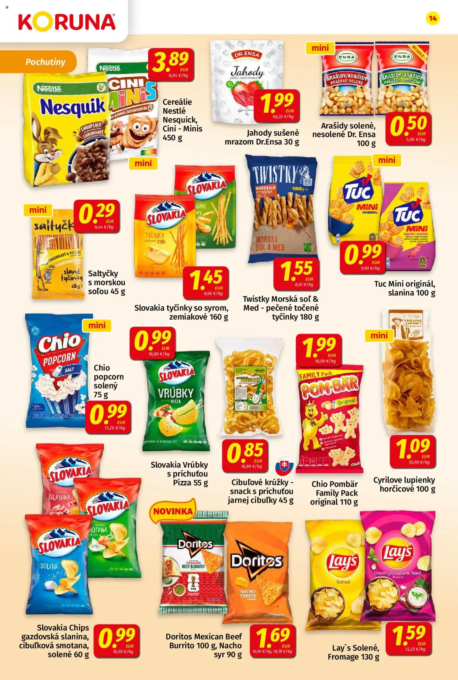 Nové Koruna akcie – leták je platný od 05.06.2026 | Strana: 14 | Produkty: Syr, Pizza, Cini Minis, Nesquik