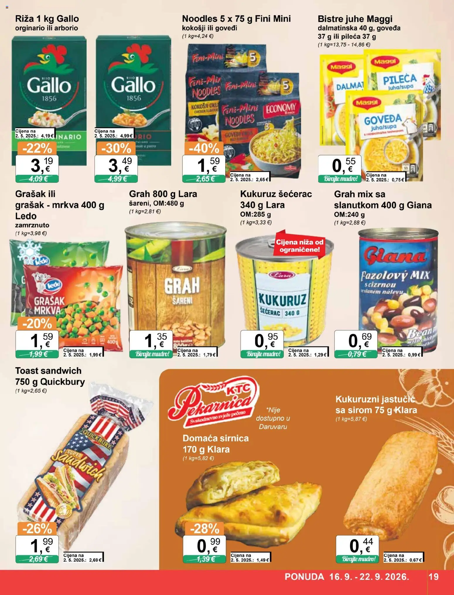 KTC katalog | vrijedi od 16.09.2026 | Stranica: 19 | Proizvodi: Riža, Ledo, Mrkva, Grašak