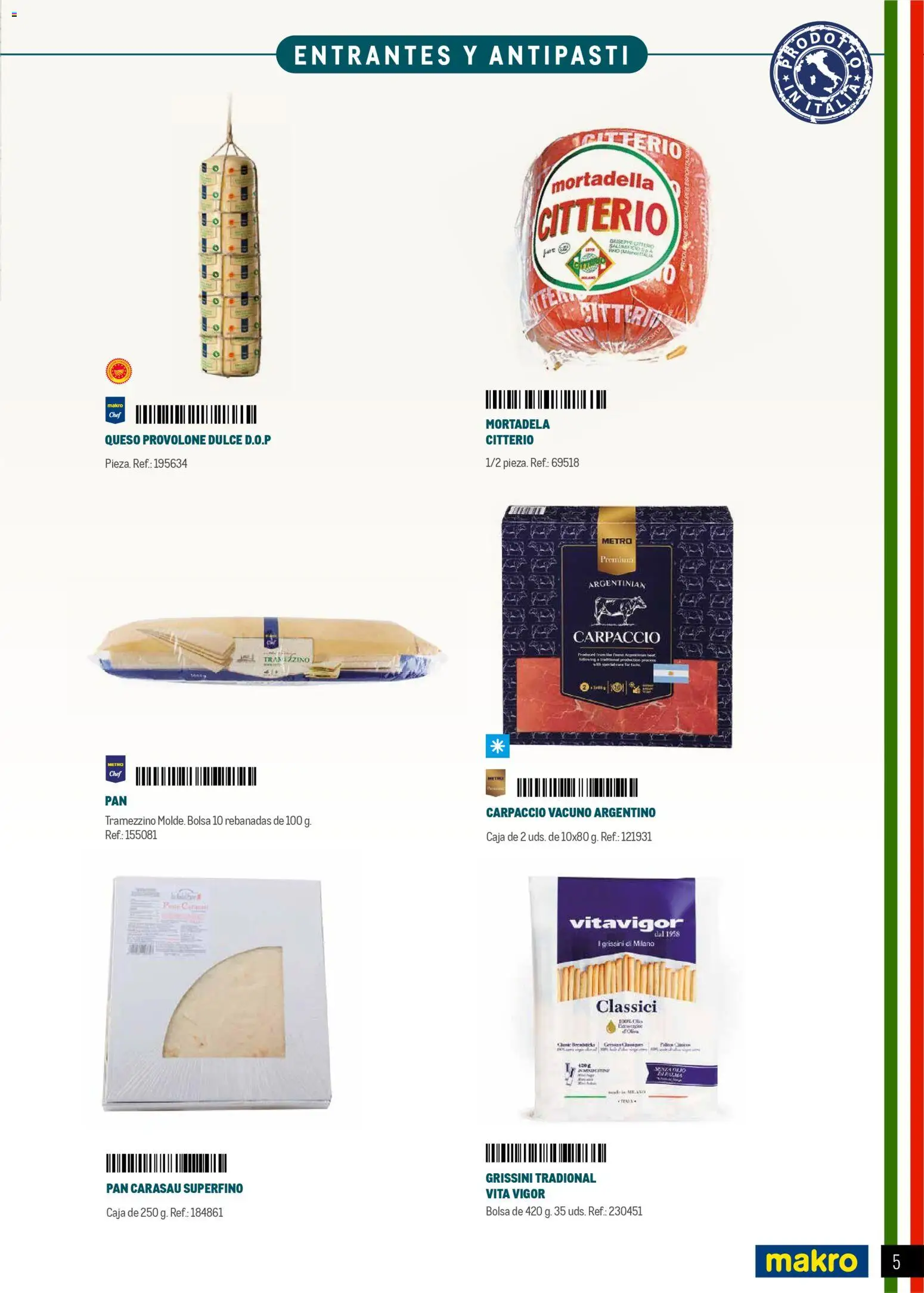 Makro Restaurantes italianos Norte │ válido desde el 27.03.2026 | Página: 5 | Productos: Μπιμπερό, Pan, Bolsa, Mortadela