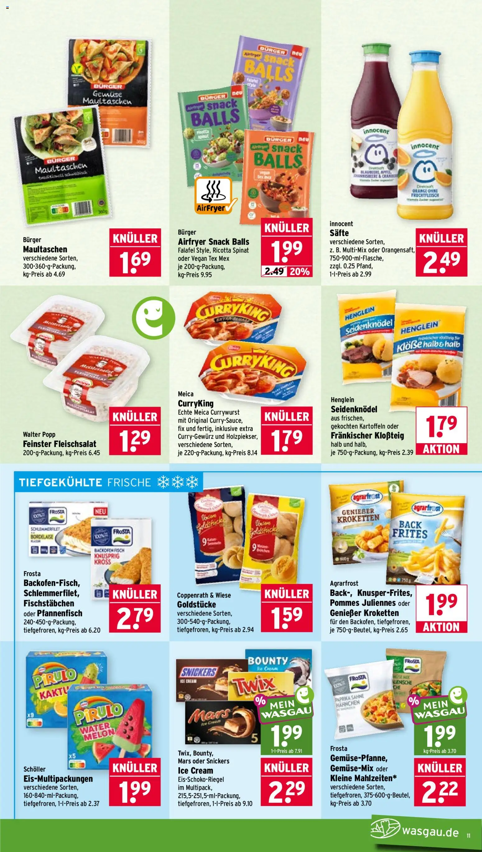 Wasgau Prospekt – gültig ab 24.08.2026 | Seite: 11 | Produkte: Burger, Snickers, Fischstabchen, Paprika