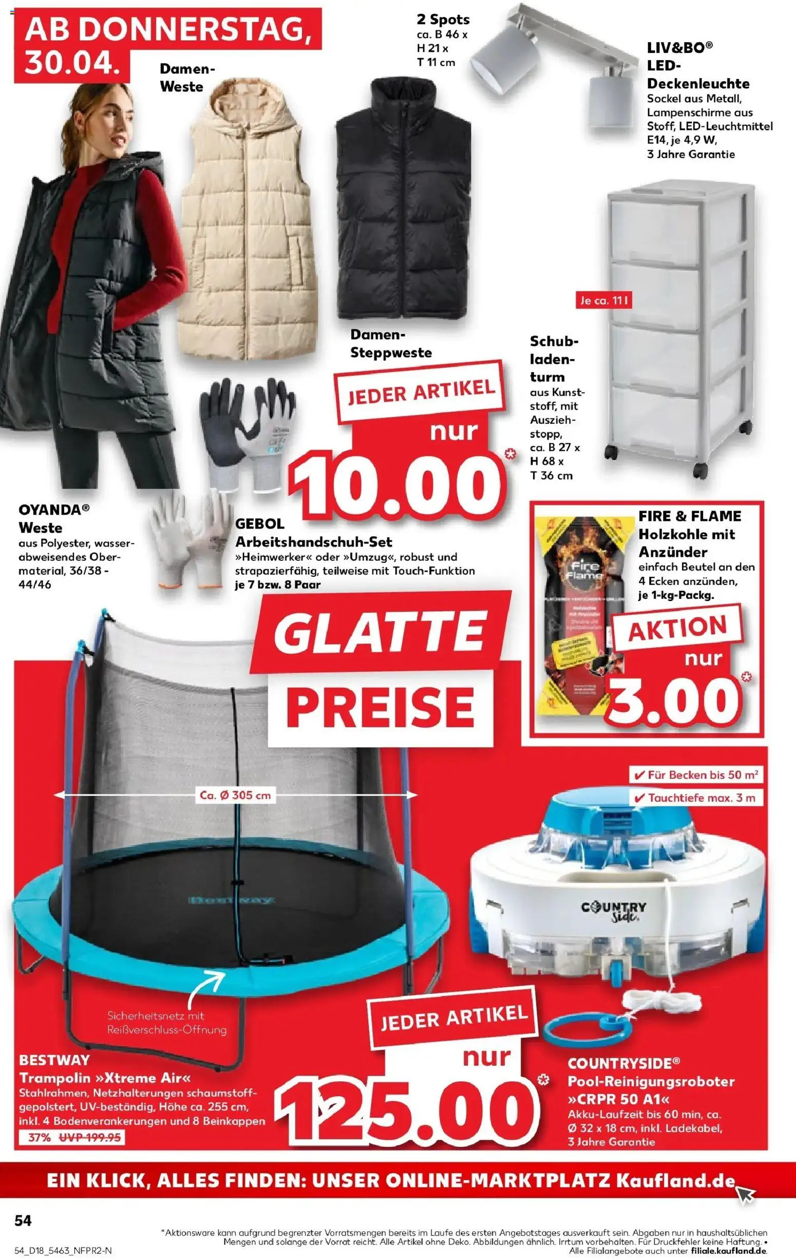 Prospekt Kaufland ab 30.04.2026 » Angebote Online zum Blättern | Seite: 54 | Produkte: Steppweste, Trampoline, Wasser, Weste