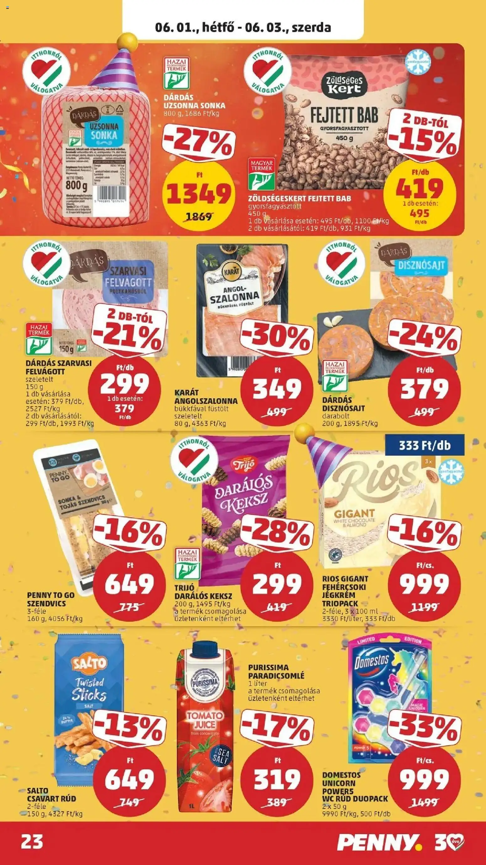 PENNY akciós ujság - amely érvényes a következő dátumtól: 28.05.2026 | Oldal: 23 | Termékek: Sonka, Bacon, Paradicsomlé, Felvágott