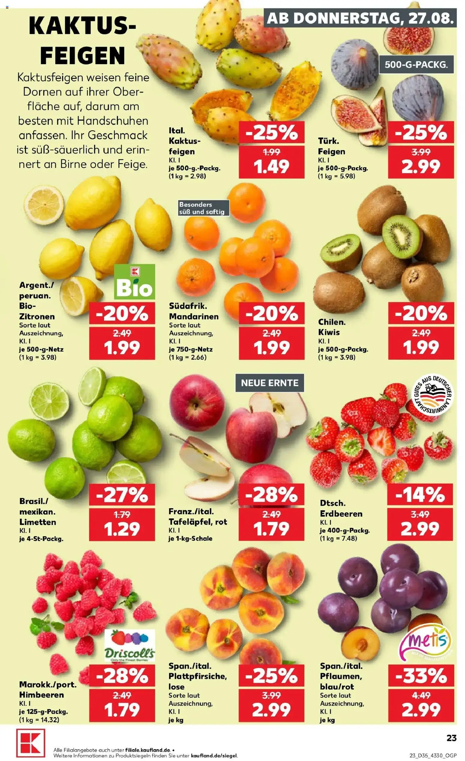 Prospekt Kaufland ab 27.08.2026 » Angebote Online zum Blättern | Seite: 23 | Produkte: Himbeeren, Mandarinen, Birne, Zitronen